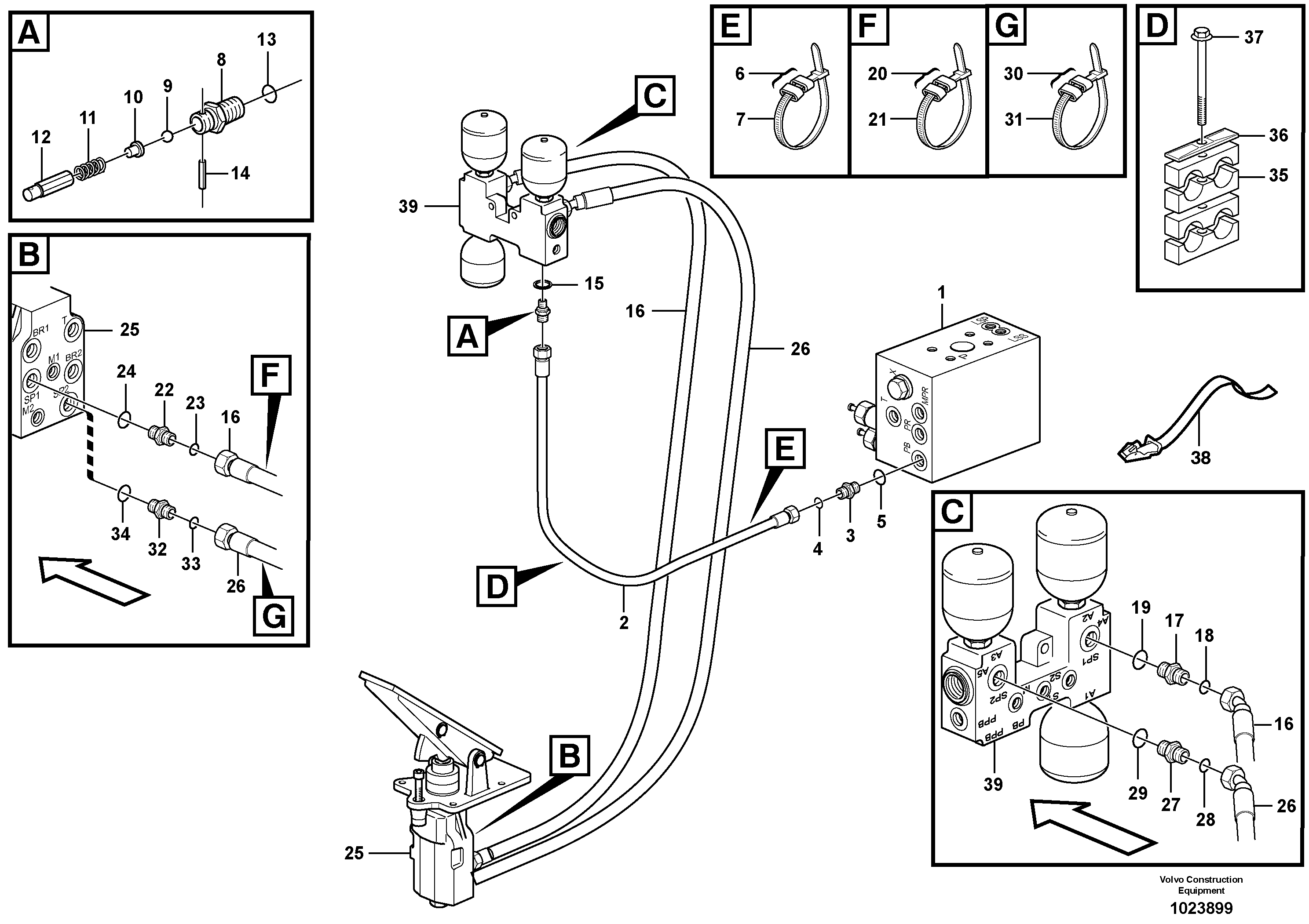 Схема запчастей Volvo L90F - 5854 Brake line, valve body - accumulators - accumulator - footbrake valve L90F