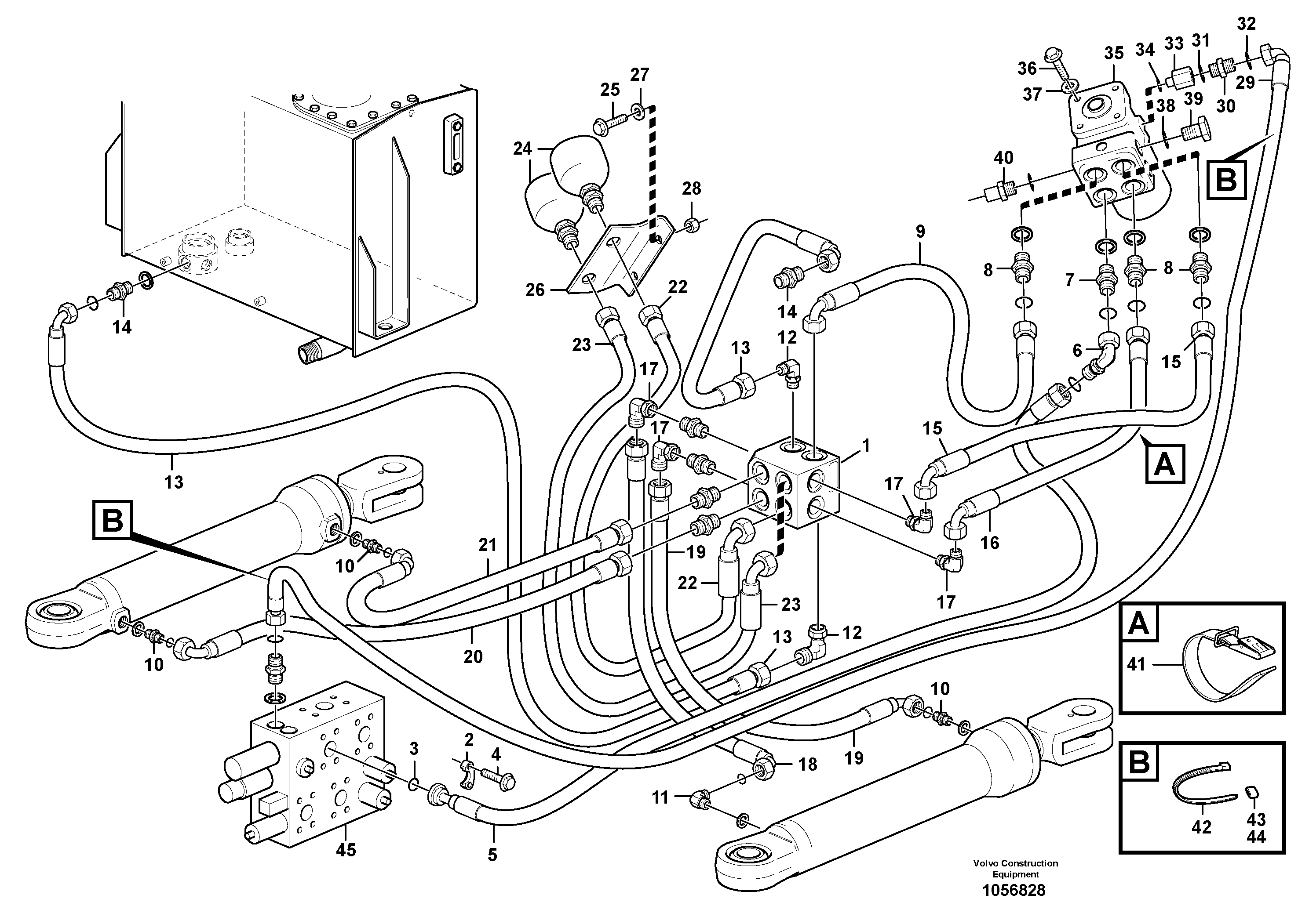 Схема запчастей Volvo L90F - 92947 Steering system, pressure and return lines L90F