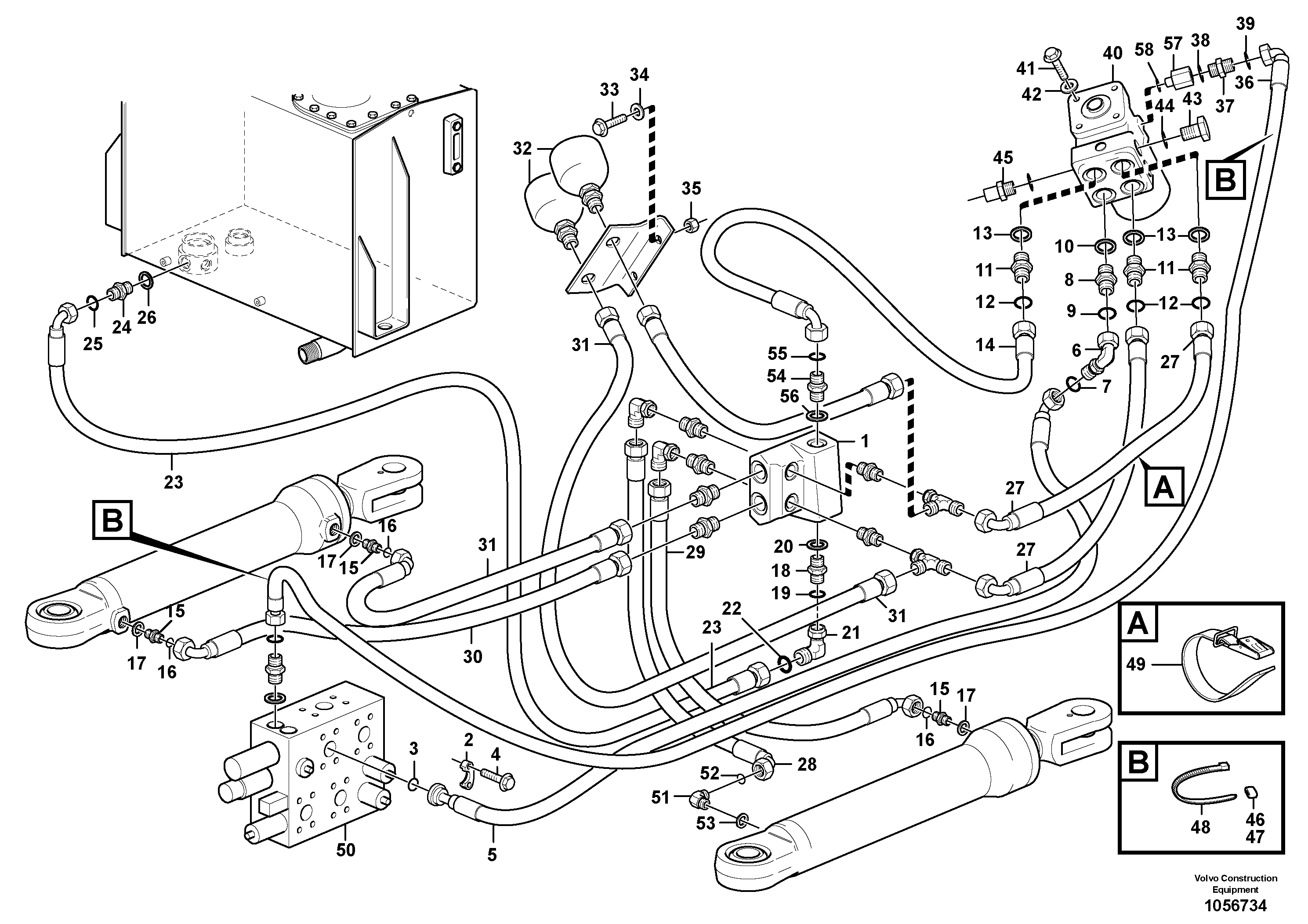 Схема запчастей Volvo L90F - 93843 Steering system, pressure and return lines L90F