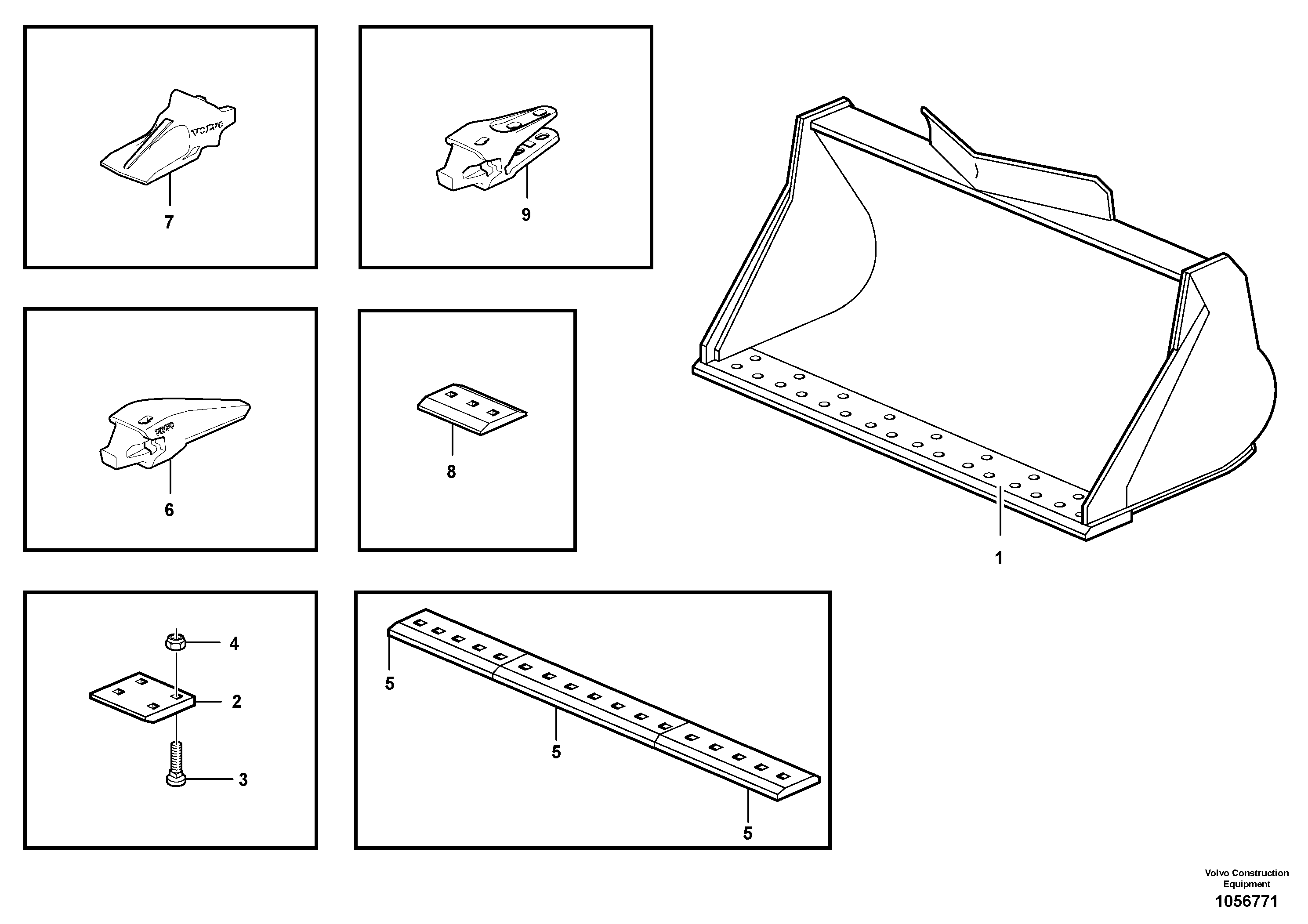 Схема запчастей Volvo L90F - 84243 Bucket, straight lip, alt. edge savers or teeth ATTACHMENTS ATTACHMENTS WHEEL LOADERS GEN. F