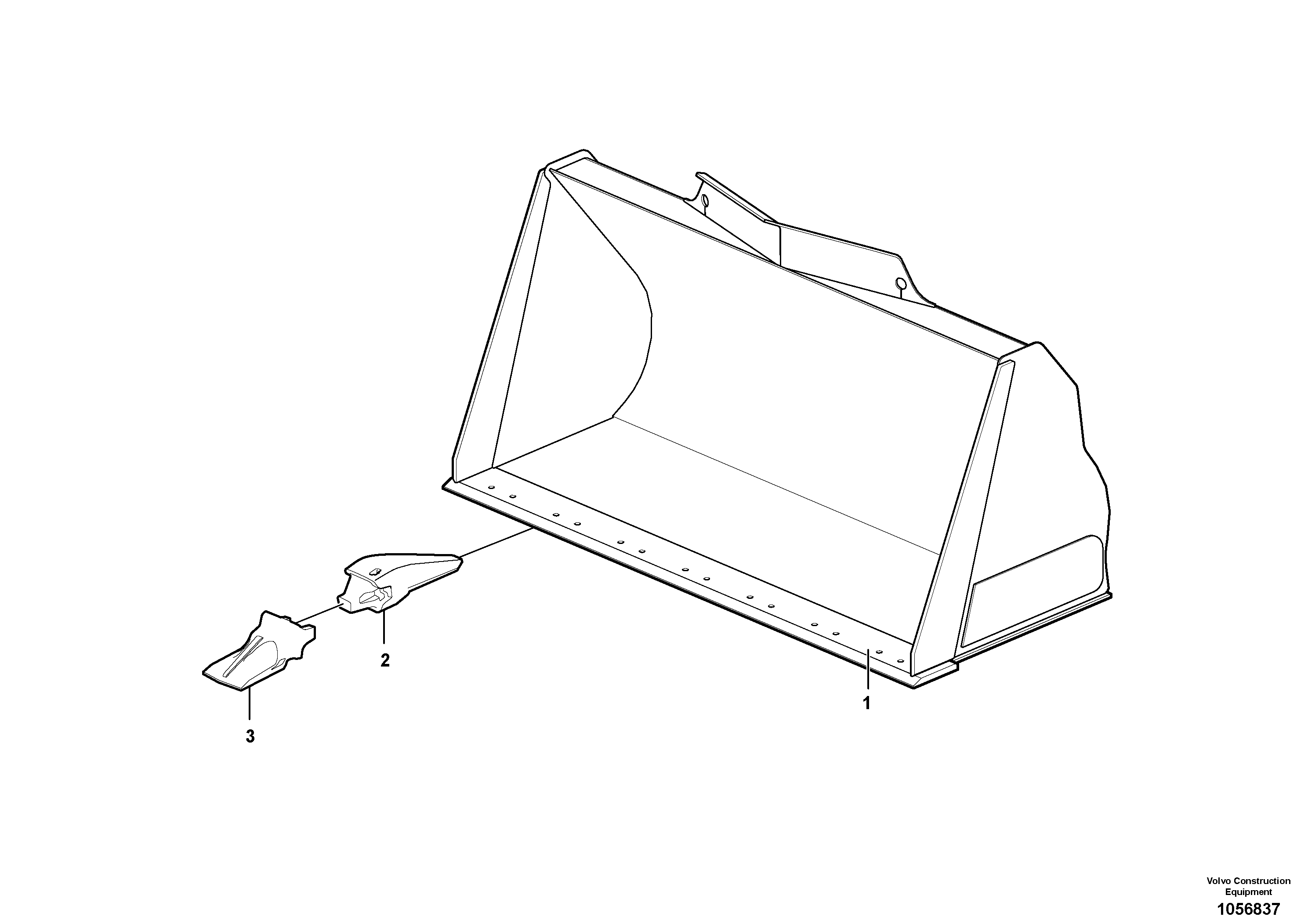 Схема запчастей Volvo L90F - 84830 Bucket, straight lip, alt. edge savers or teeth ATTACHMENTS ATTACHMENTS WHEEL LOADERS GEN. F