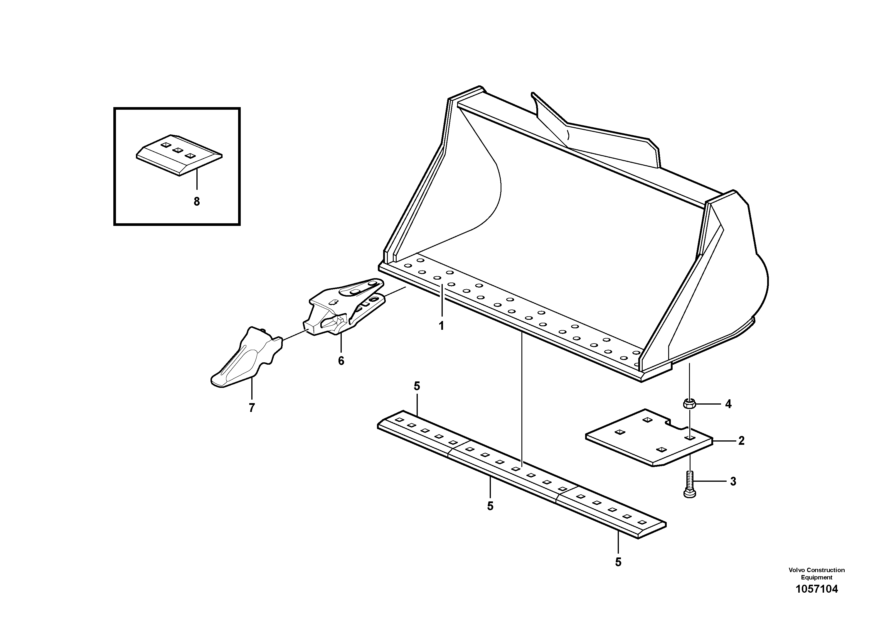 Схема запчастей Volvo L90F - 85004 Bucket, straight lip, alt. edge savers or teeth ATTACHMENTS ATTACHMENTS WHEEL LOADERS GEN. F