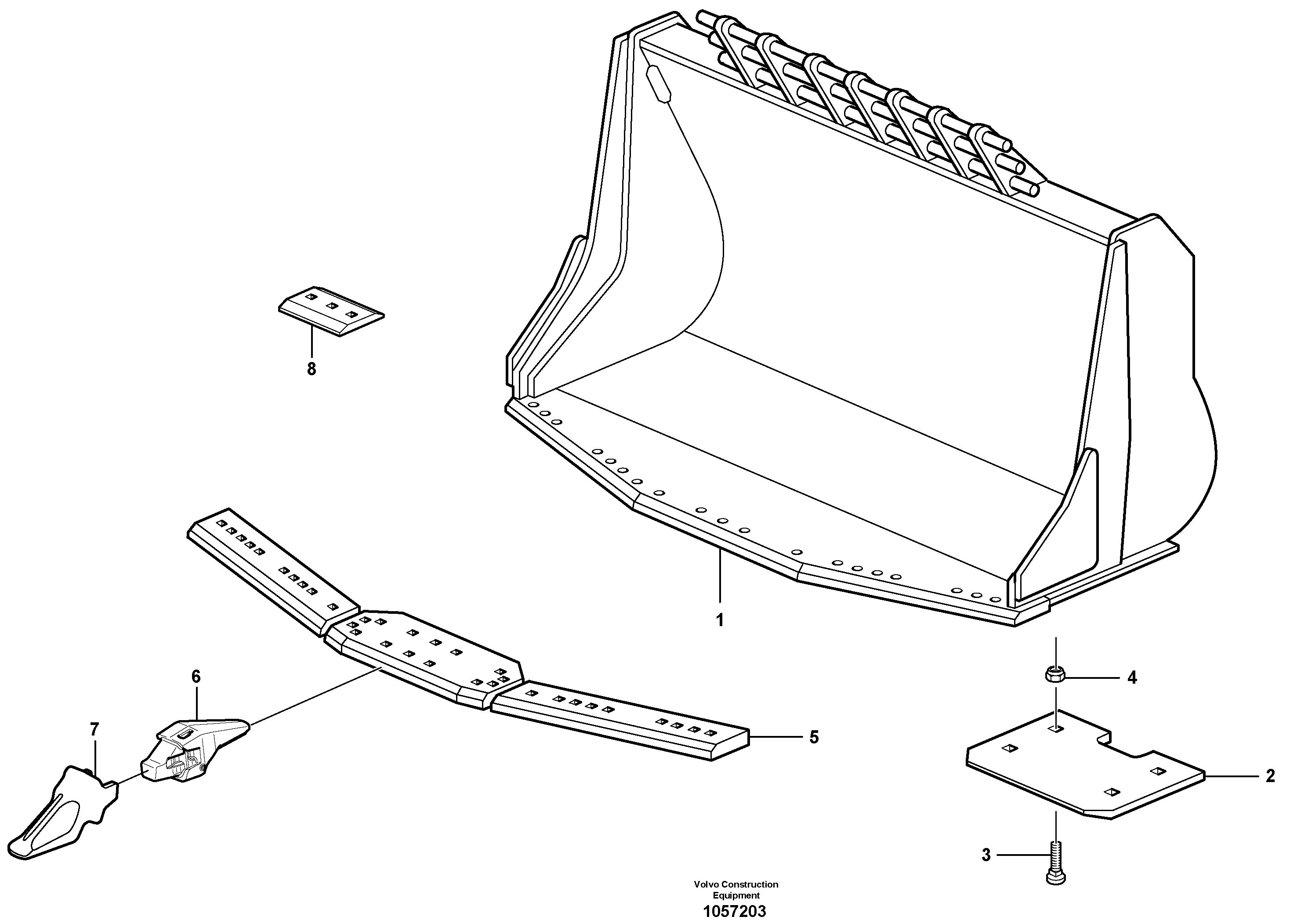 Схема запчастей Volvo L90F - 84821 Bucket,spade nose, alt. edge savers or teeth ATTACHMENTS ATTACHMENTS WHEEL LOADERS GEN. F