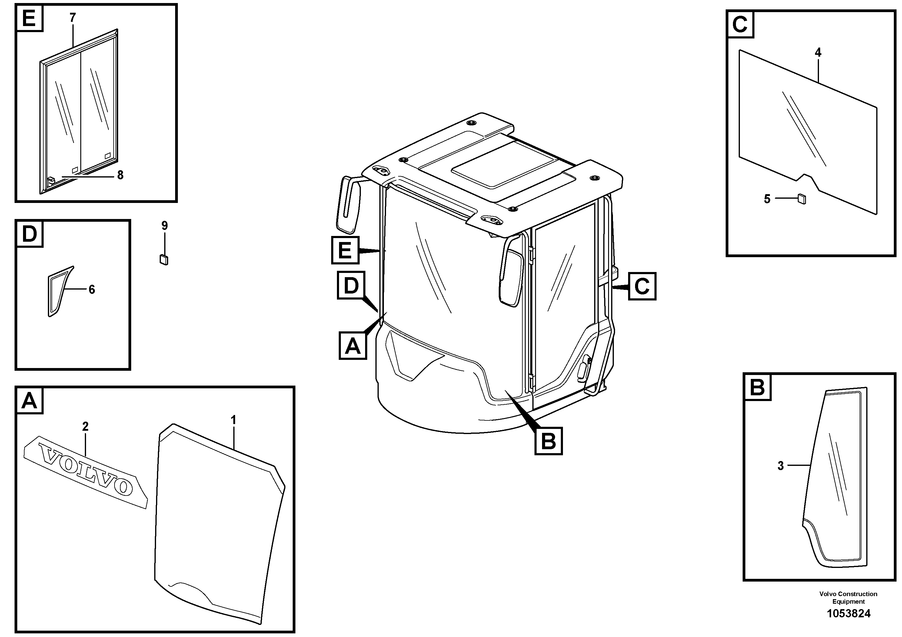 Схема запчастей Volvo L90F - 89094 Glass panes L90F