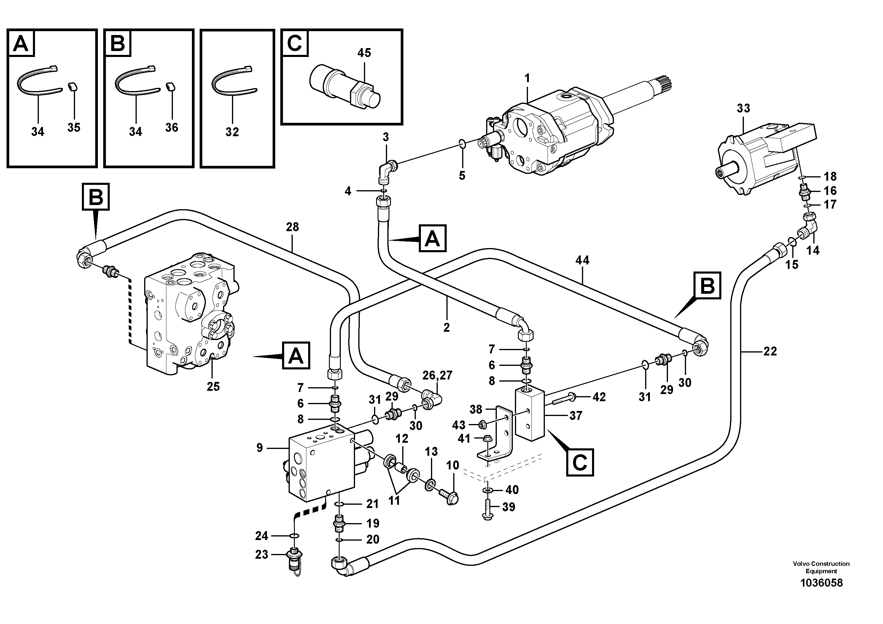 Схема запчастей Volvo L90F - 7461 Feed line, pump - central block L90F