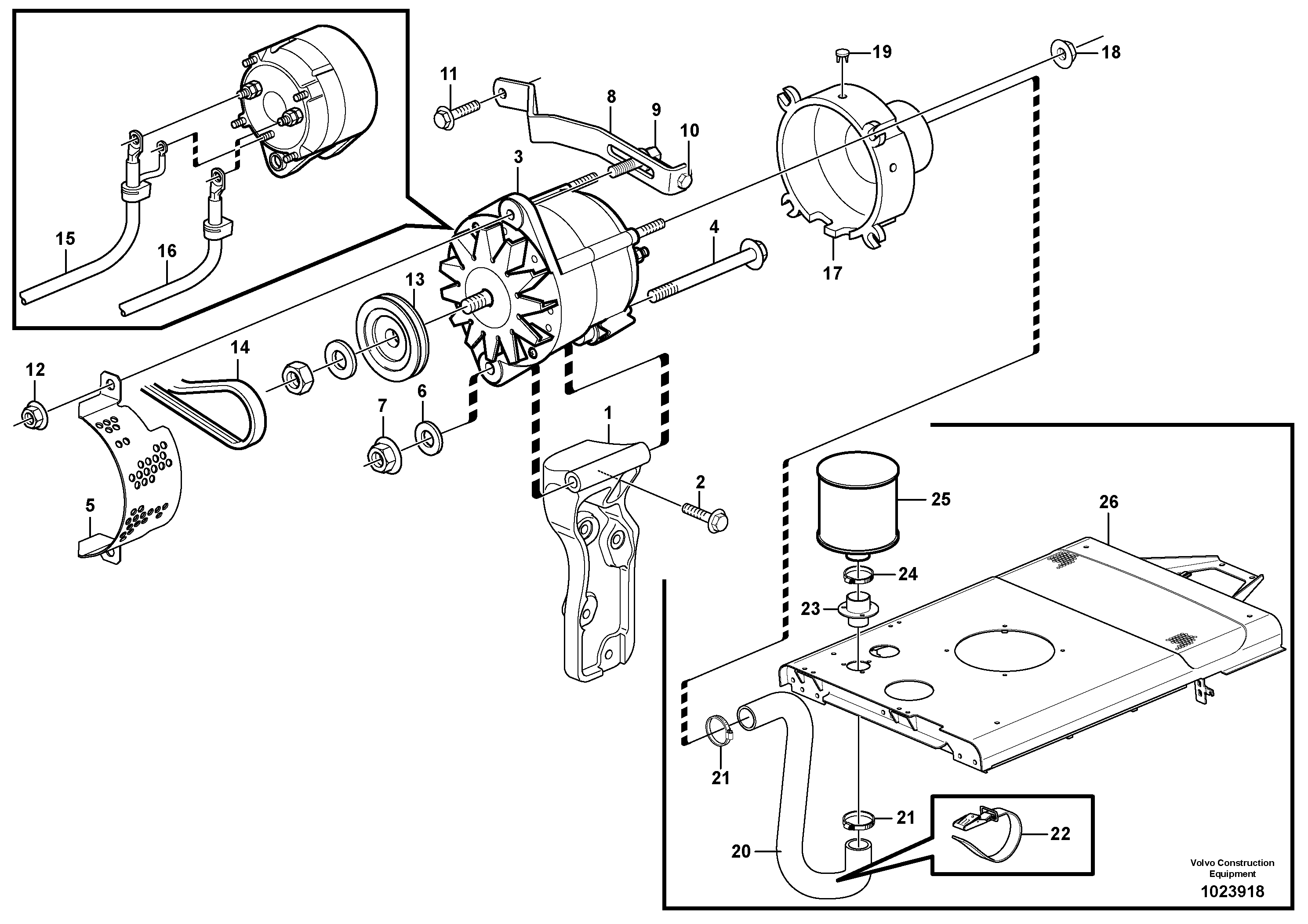 Схема запчастей Volvo L90F - 560 Alternator with assembling details L90F