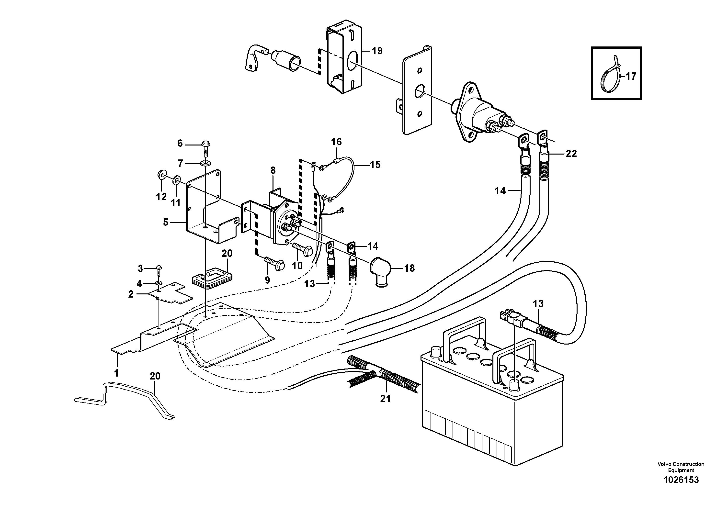 Схема запчастей Volvo L90F - 11302 Battery cable and main switch L90F