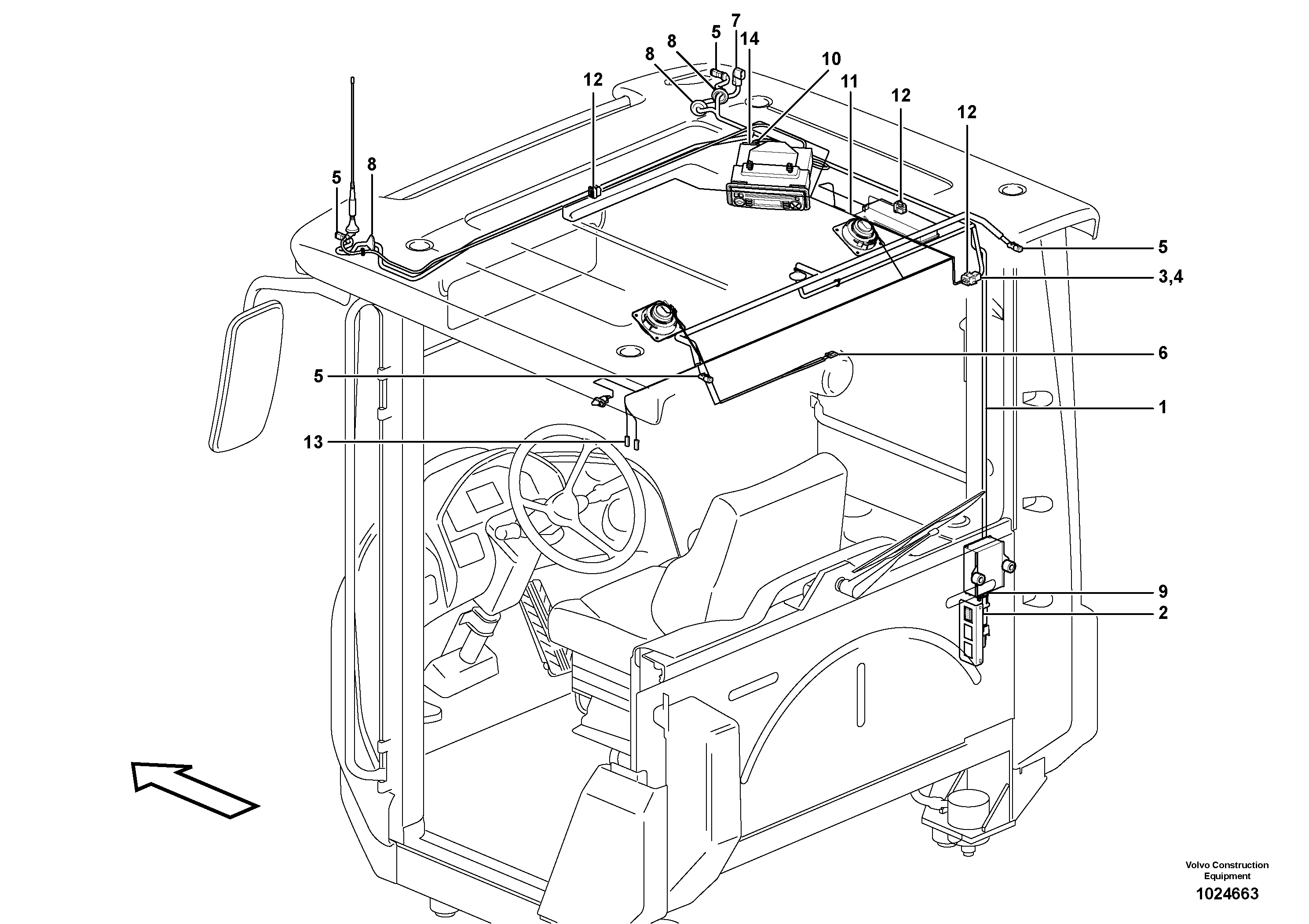 Схема запчастей Volvo L90F - 82721 Cable harness, ceiling with radio L90F