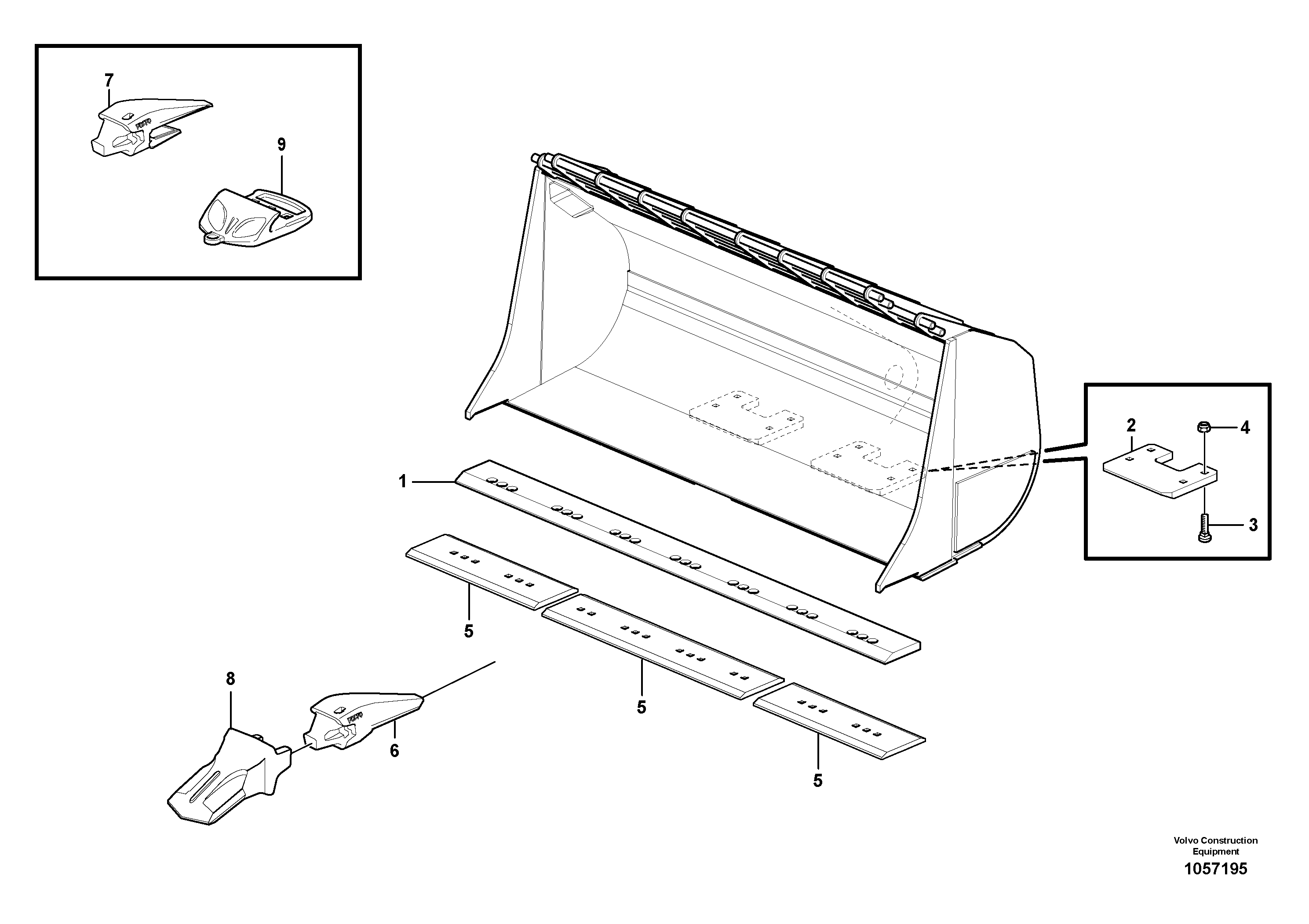 Схема запчастей Volvo L90F - 104540 Bucket, straight lip, alt. edge savers or teeth ATTACHMENTS ATTACHMENTS WHEEL LOADERS GEN. F