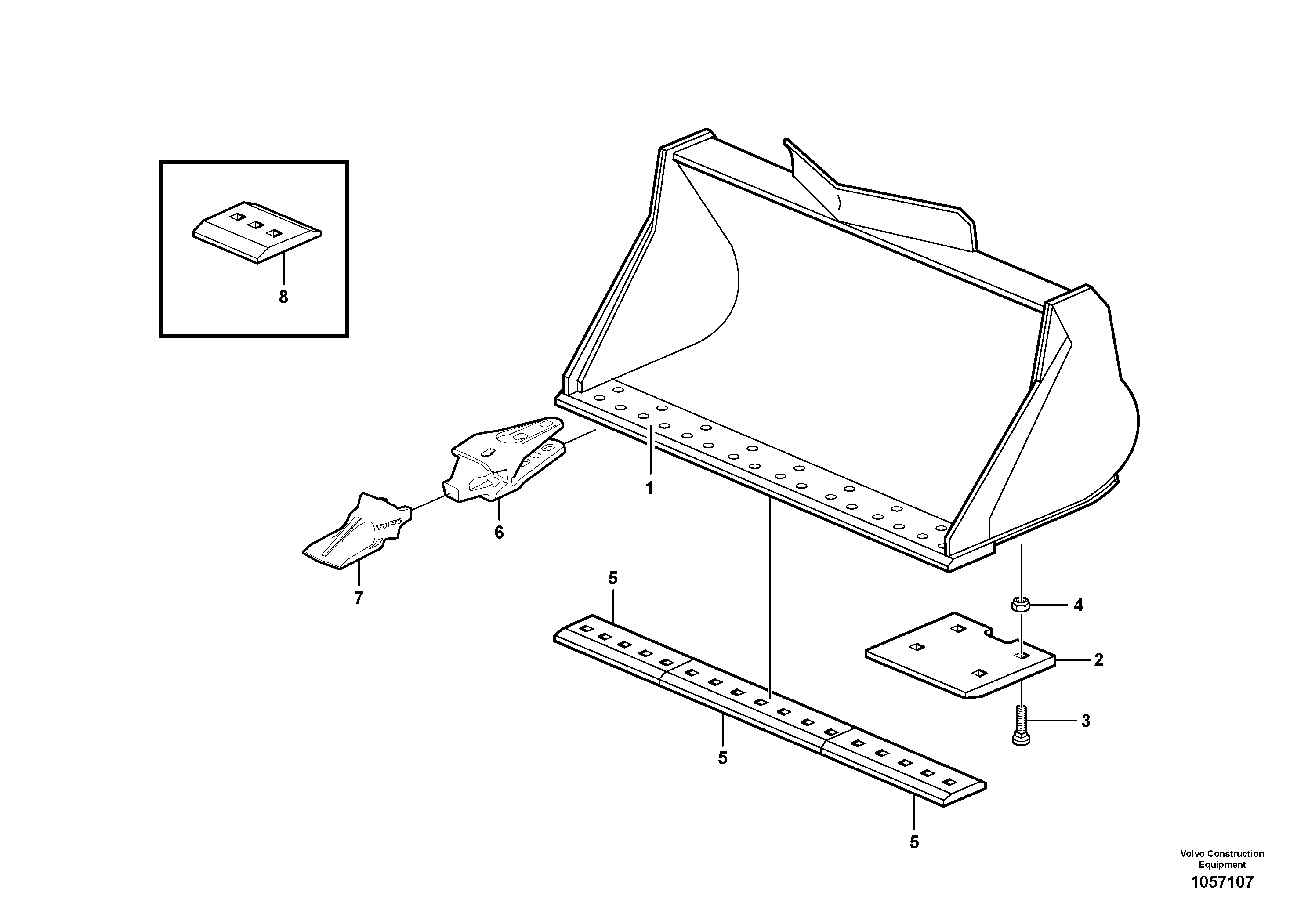 Схема запчастей Volvo L90F - 83248 Bucket, straight lip, alt. edge savers or teeth ATTACHMENTS ATTACHMENTS WHEEL LOADERS GEN. F