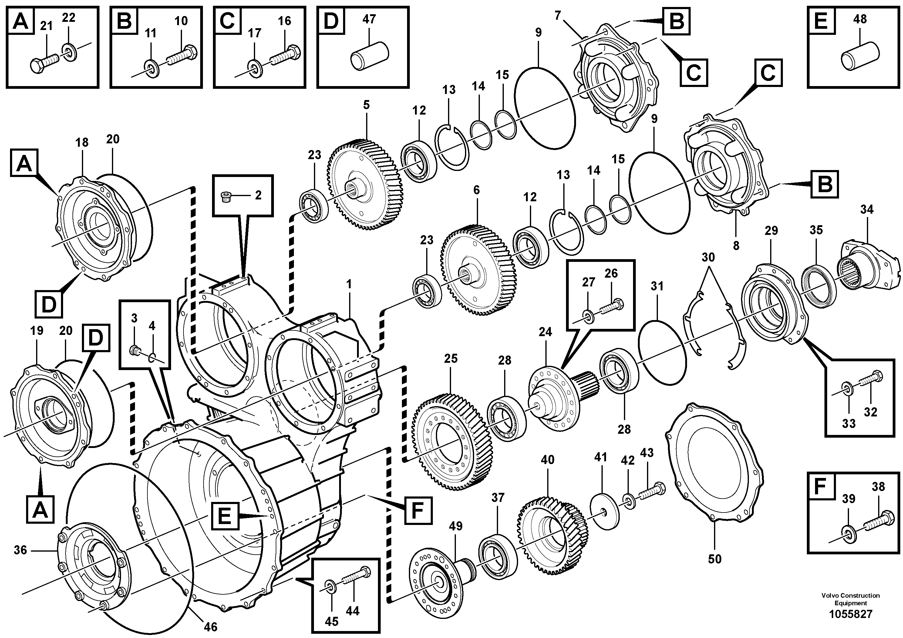 Схема запчастей Volvo L350F - 89464 Converter housing, gears and shafts L350F