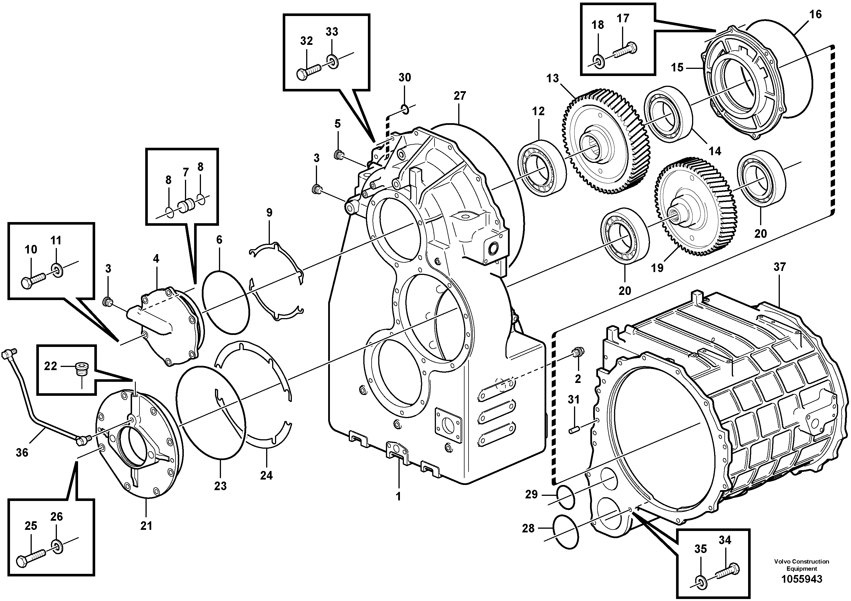 Схема запчастей Volvo L350F - 88311 Dropbox, housing, cover, and gears L350F