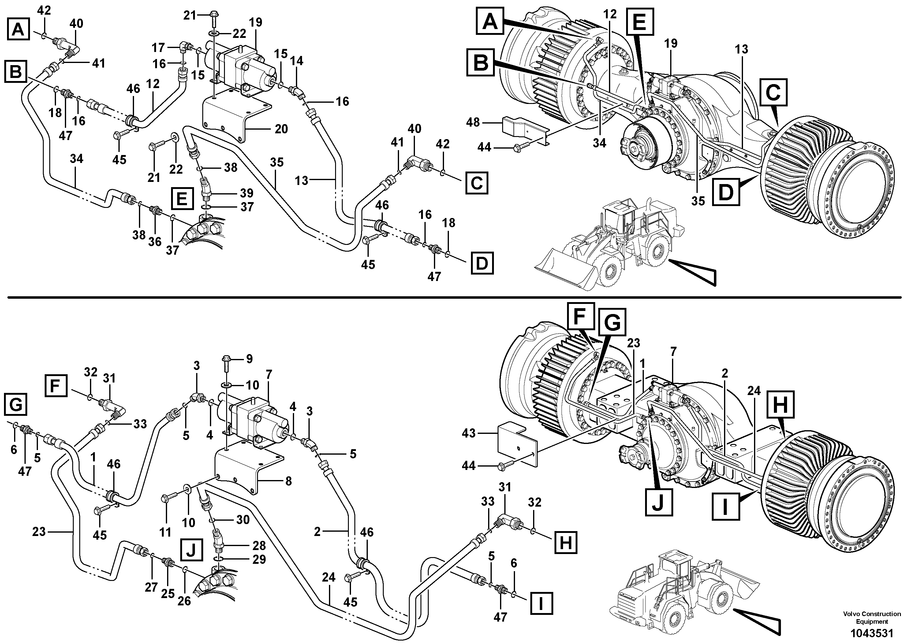 Схема запчастей Volvo L350F - 85157 Трубки тормозные переднего и заднего моста L350F