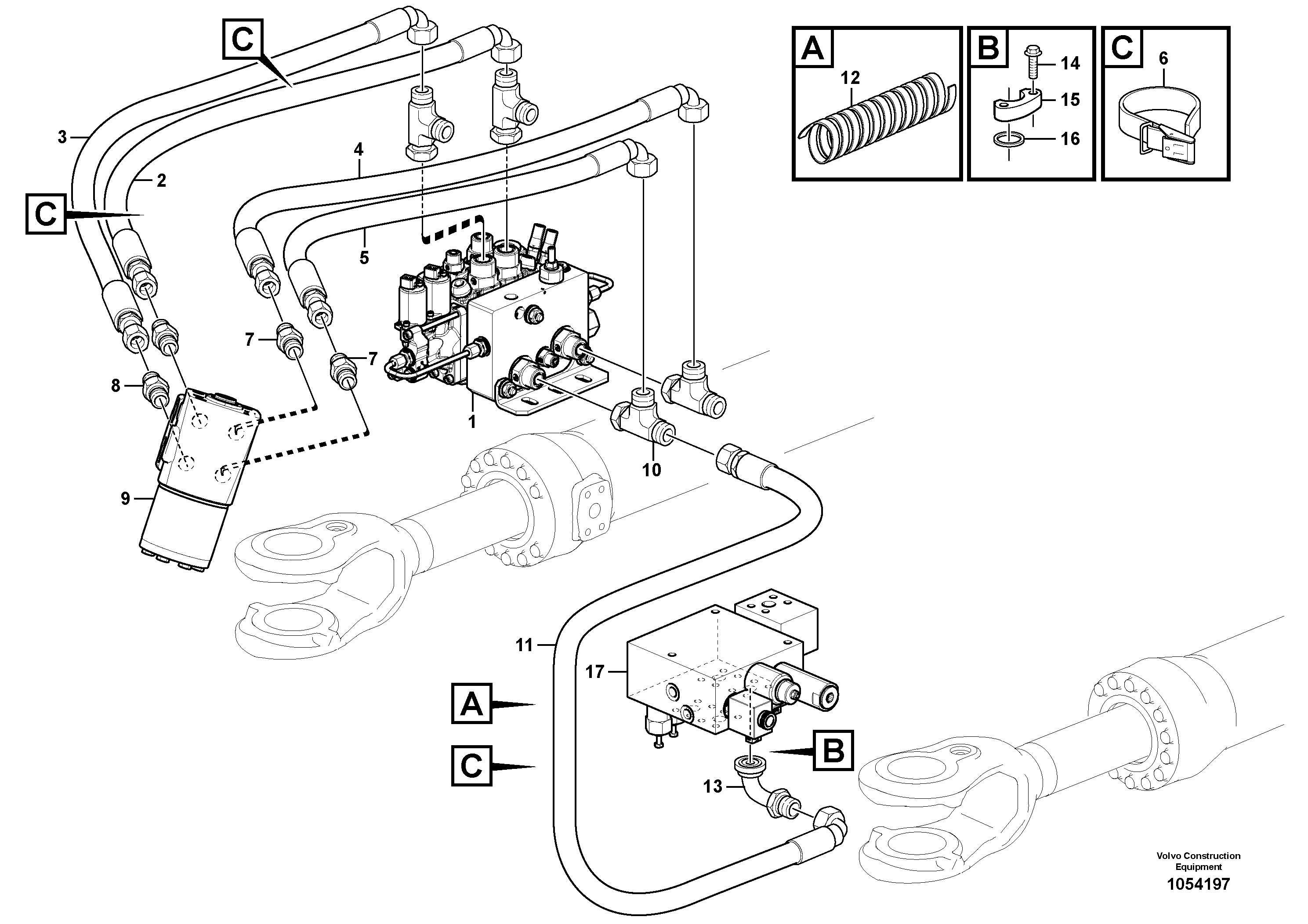 Схема запчастей Volvo L350F - 105896 Steering system: cdc valve - orbitrol - connecting block L350F