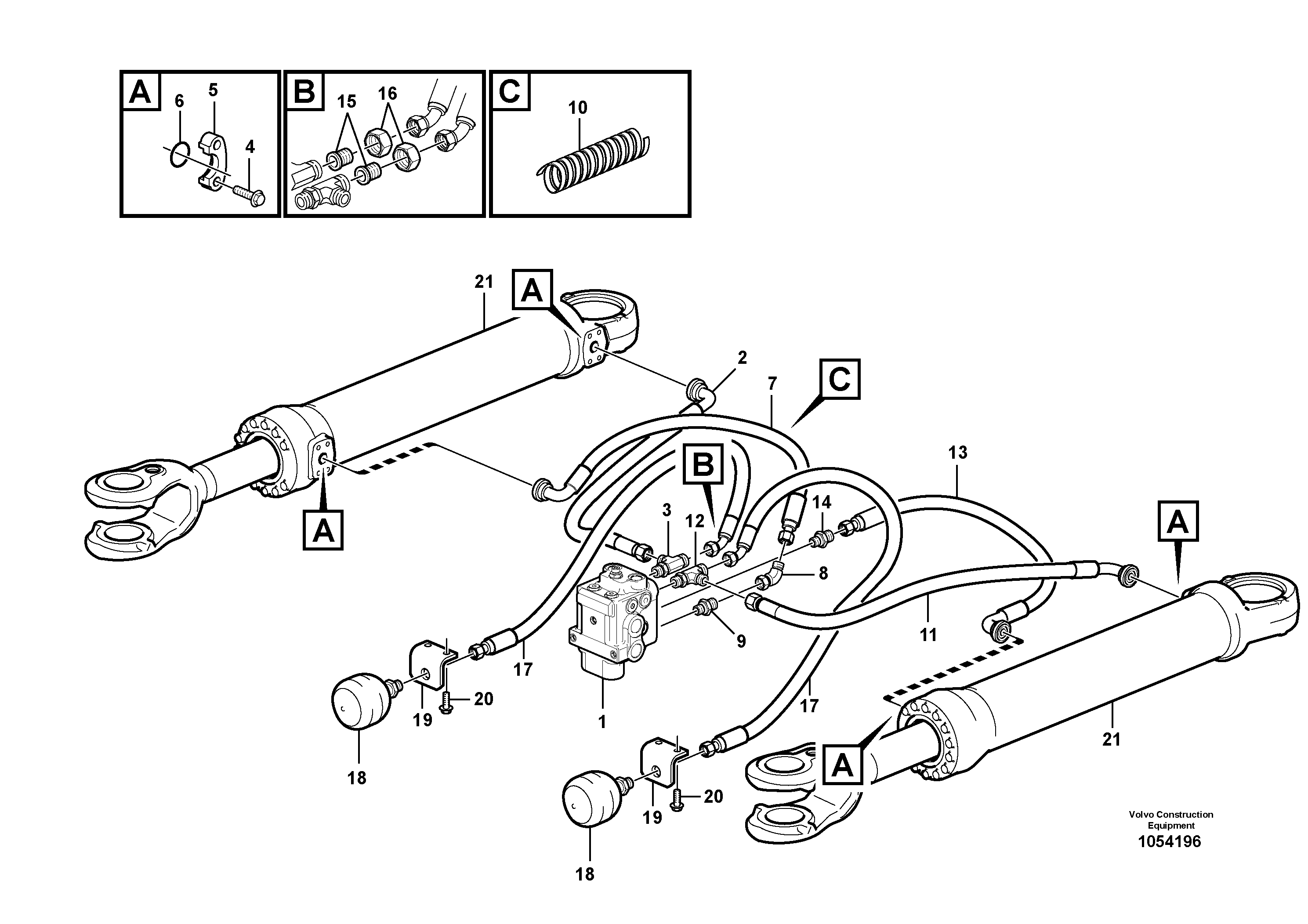 Схема запчастей Volvo L350F - 52953 Steering system: hoses, shift valve - steering cylinder L350F