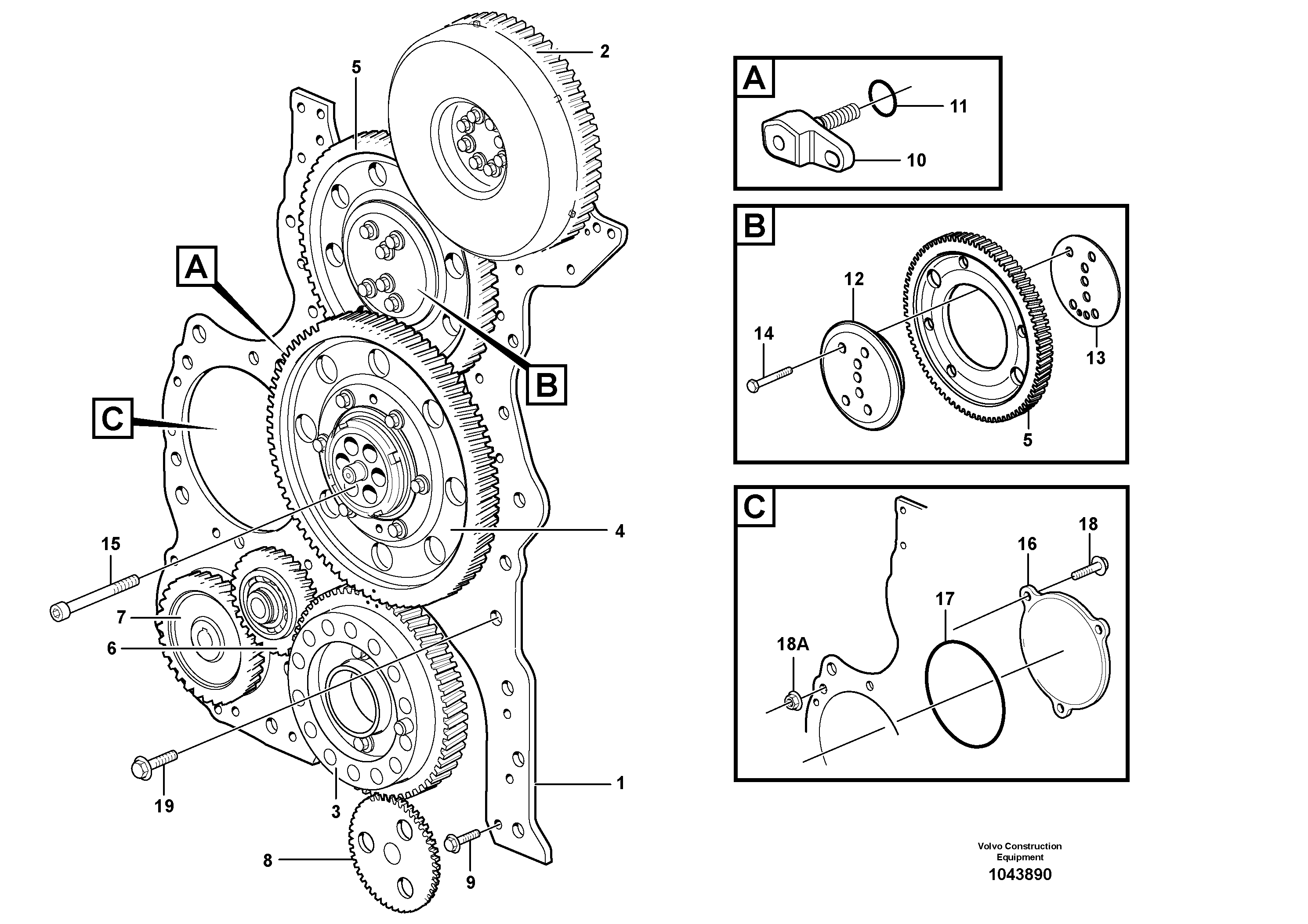 Схема запчастей Volvo L350F - 31938 Timing gear casing and gears L350F