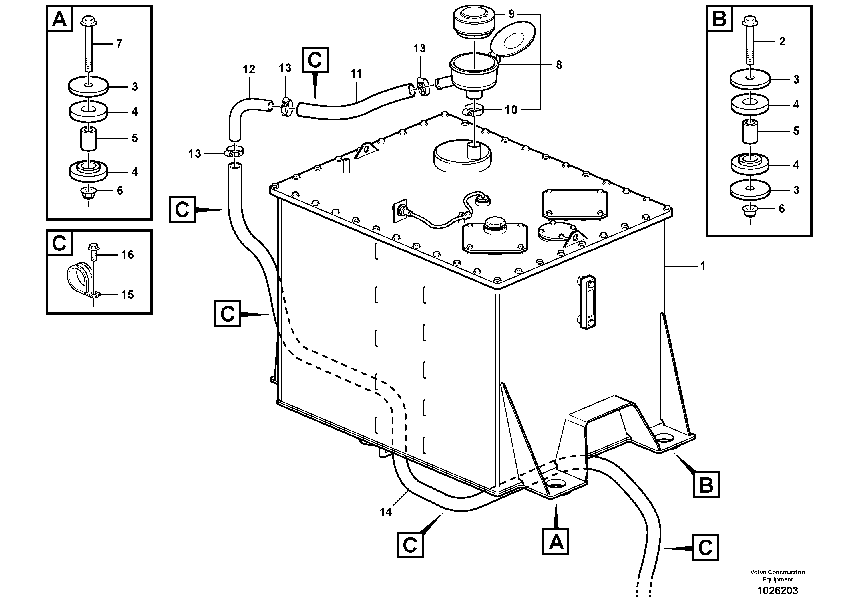 Схема запчастей Volvo L350F - 74511 Hydraulic oil tank, with fitting parts L350F