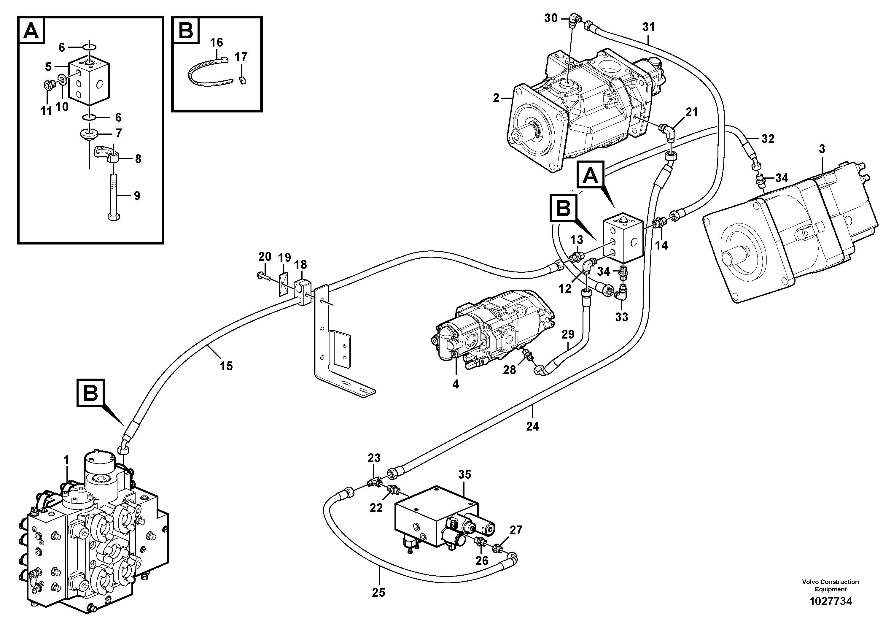 Схема запчастей Volvo L350F - 93406 Load-sensing and leakage lines L350F