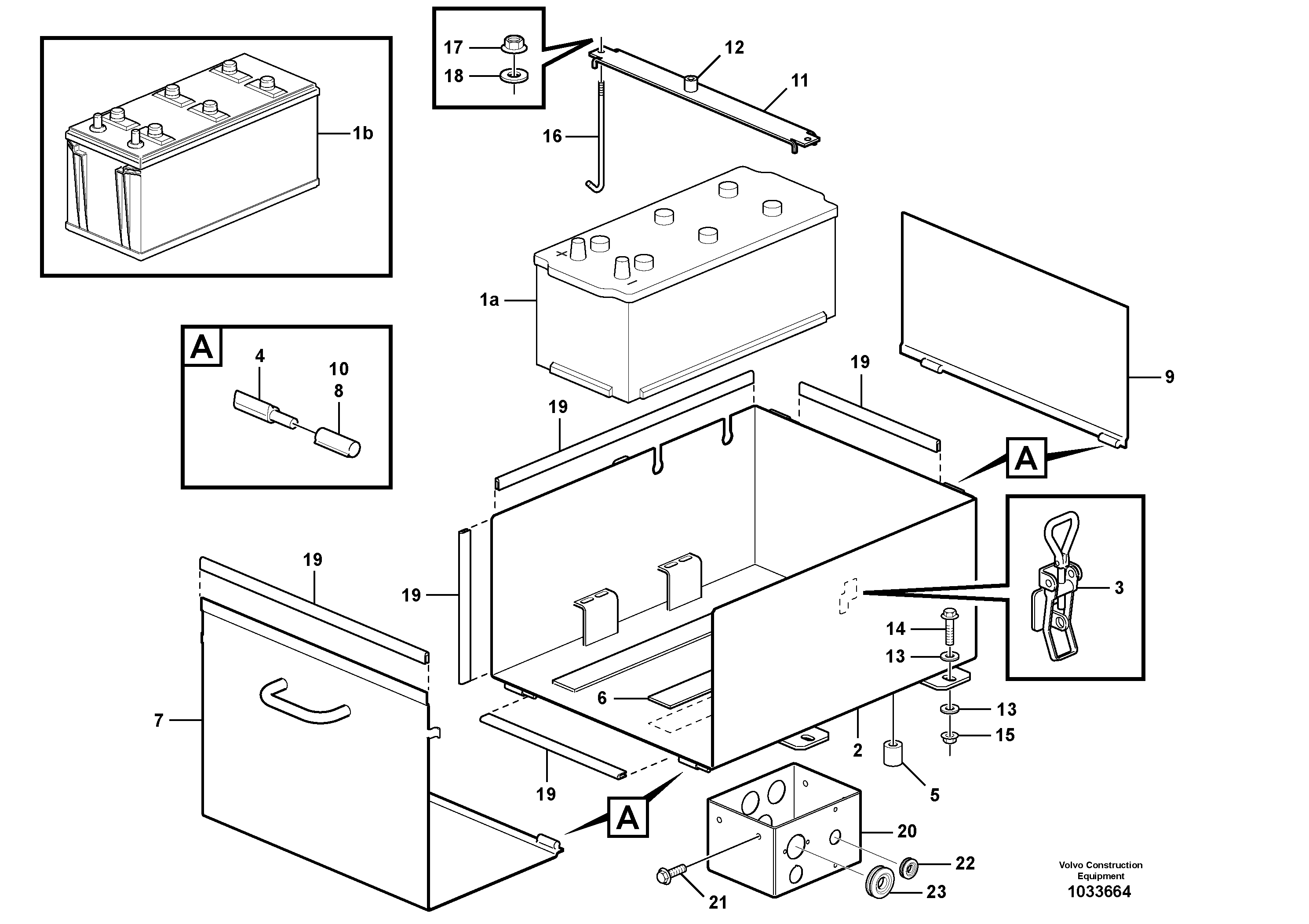 Схема запчастей Volvo L350F - 34155 Battery box with fitting parts L350F