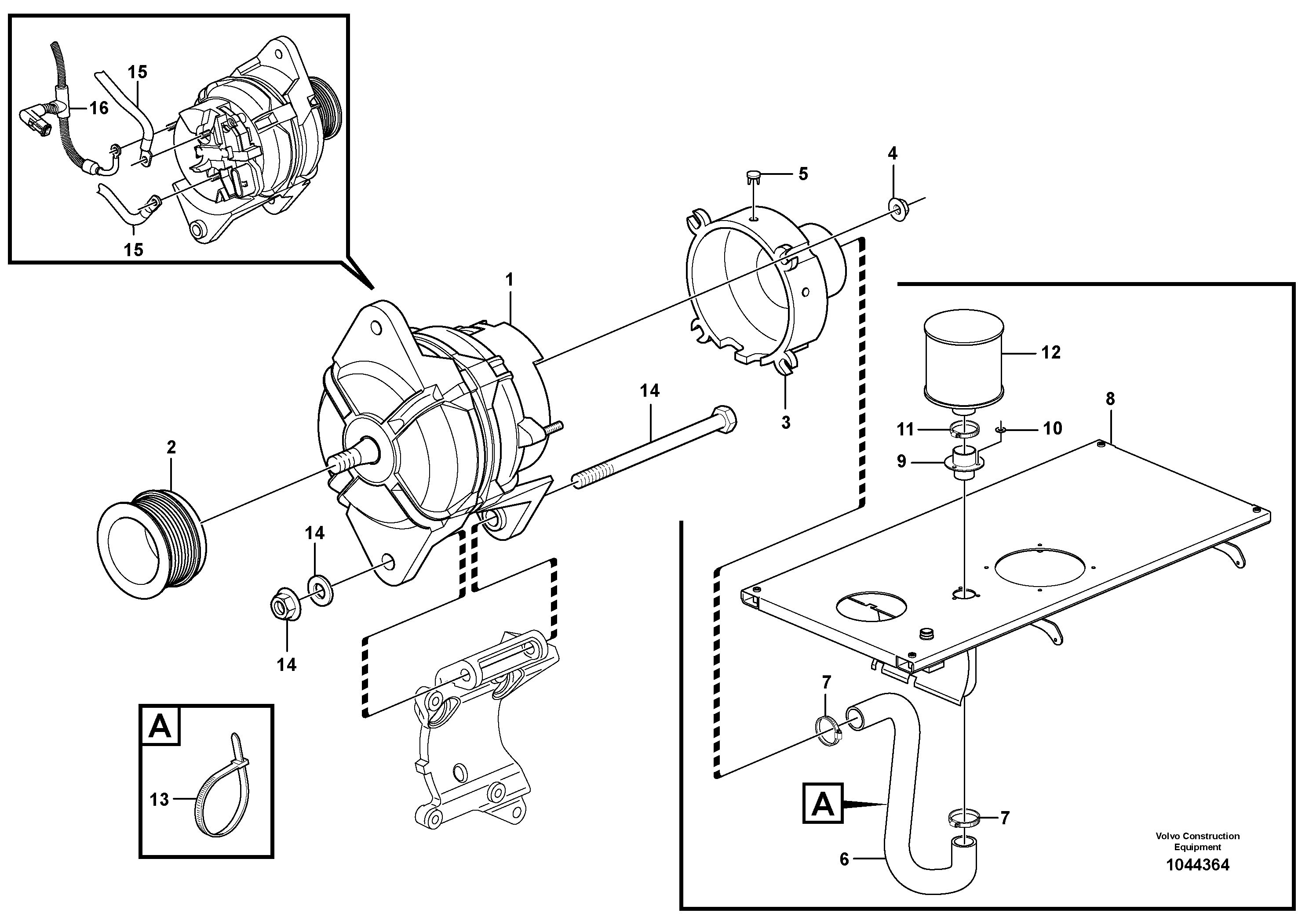 Схема запчастей Volvo L350F - 49184 Alternator with fitting parts L350F