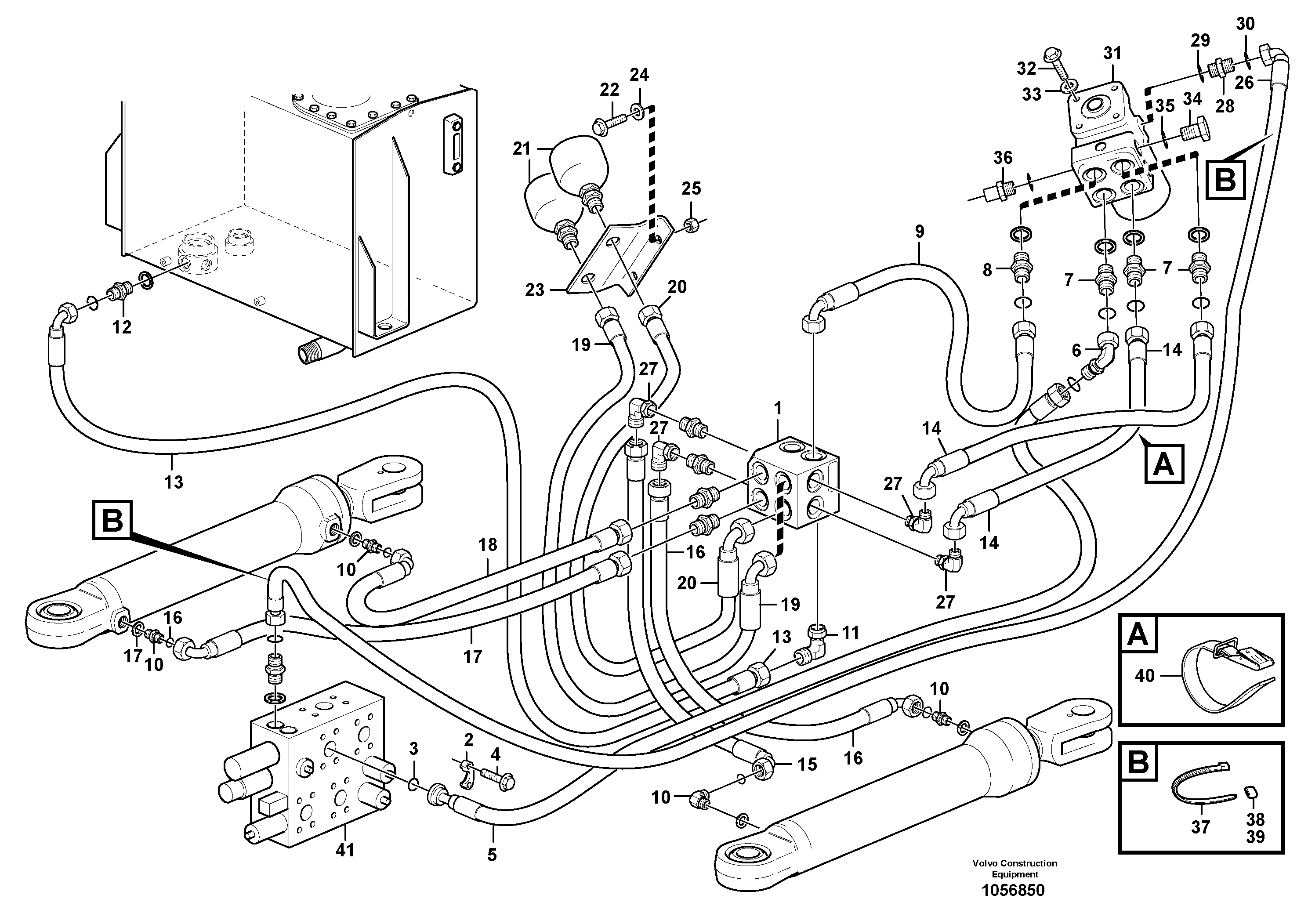 Схема запчастей Volvo L60F - 103873 Steering system, pressure and return lines L60F