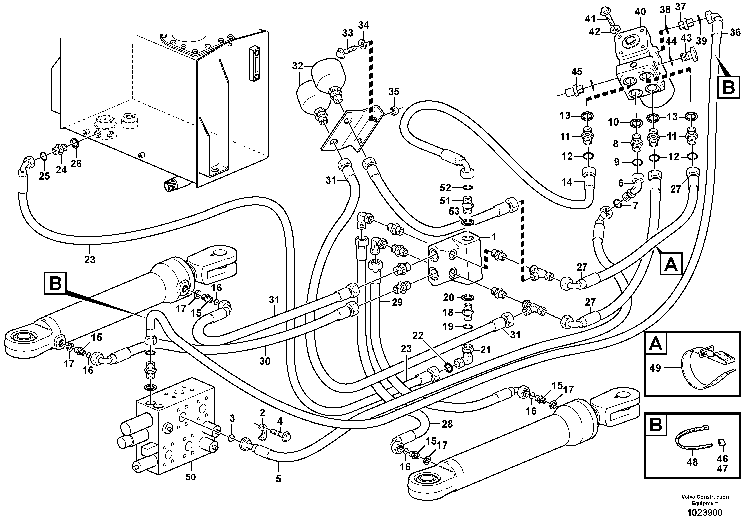 Схема запчастей Volvo L60F - 98733 Steering system, pressure and return lines L60F