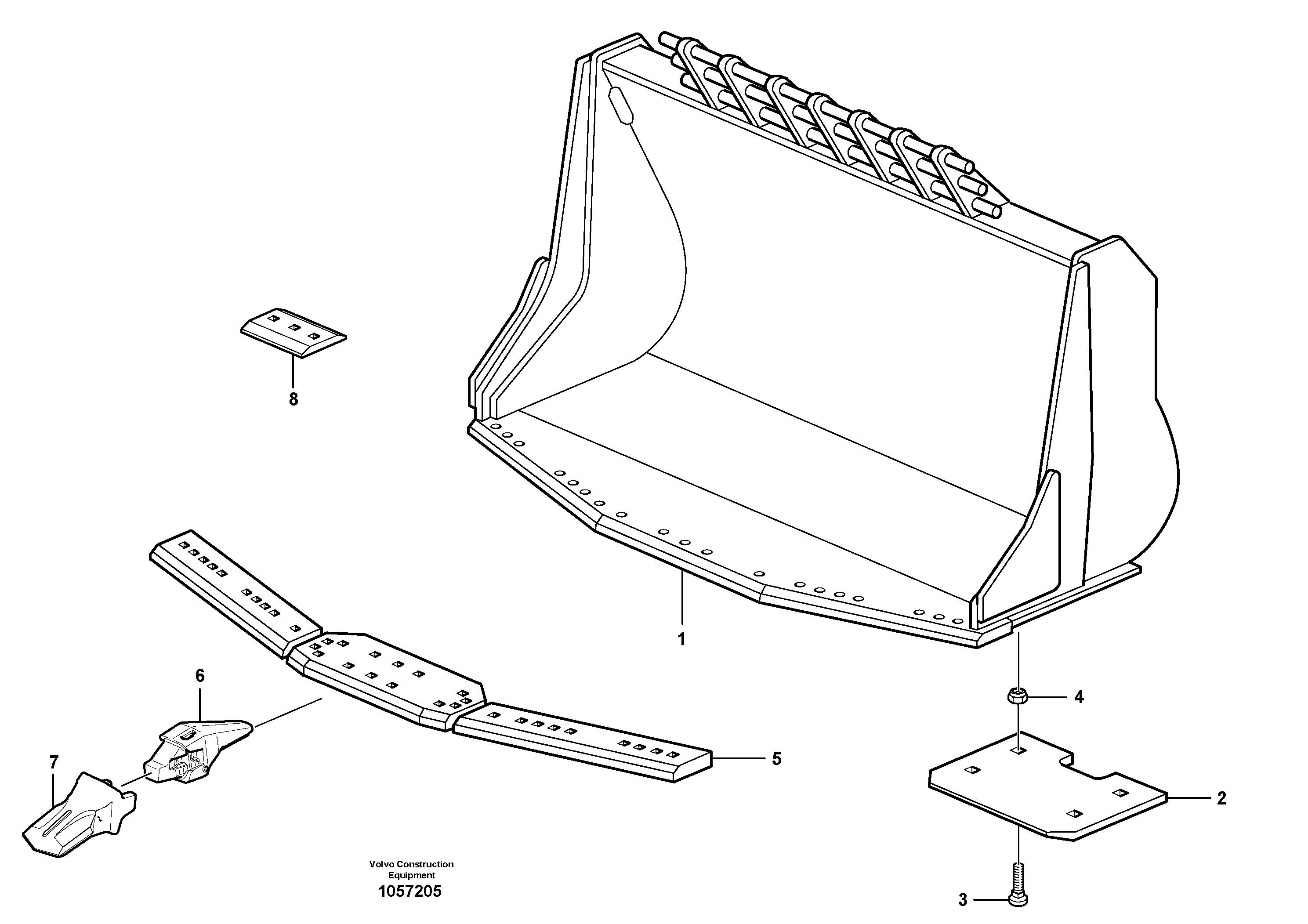 Схема запчастей Volvo L60F - 104541 Bucket,spade nose, alt. edge savers or teeth ATTACHMENTS ATTACHMENTS WHEEL LOADERS GEN. F