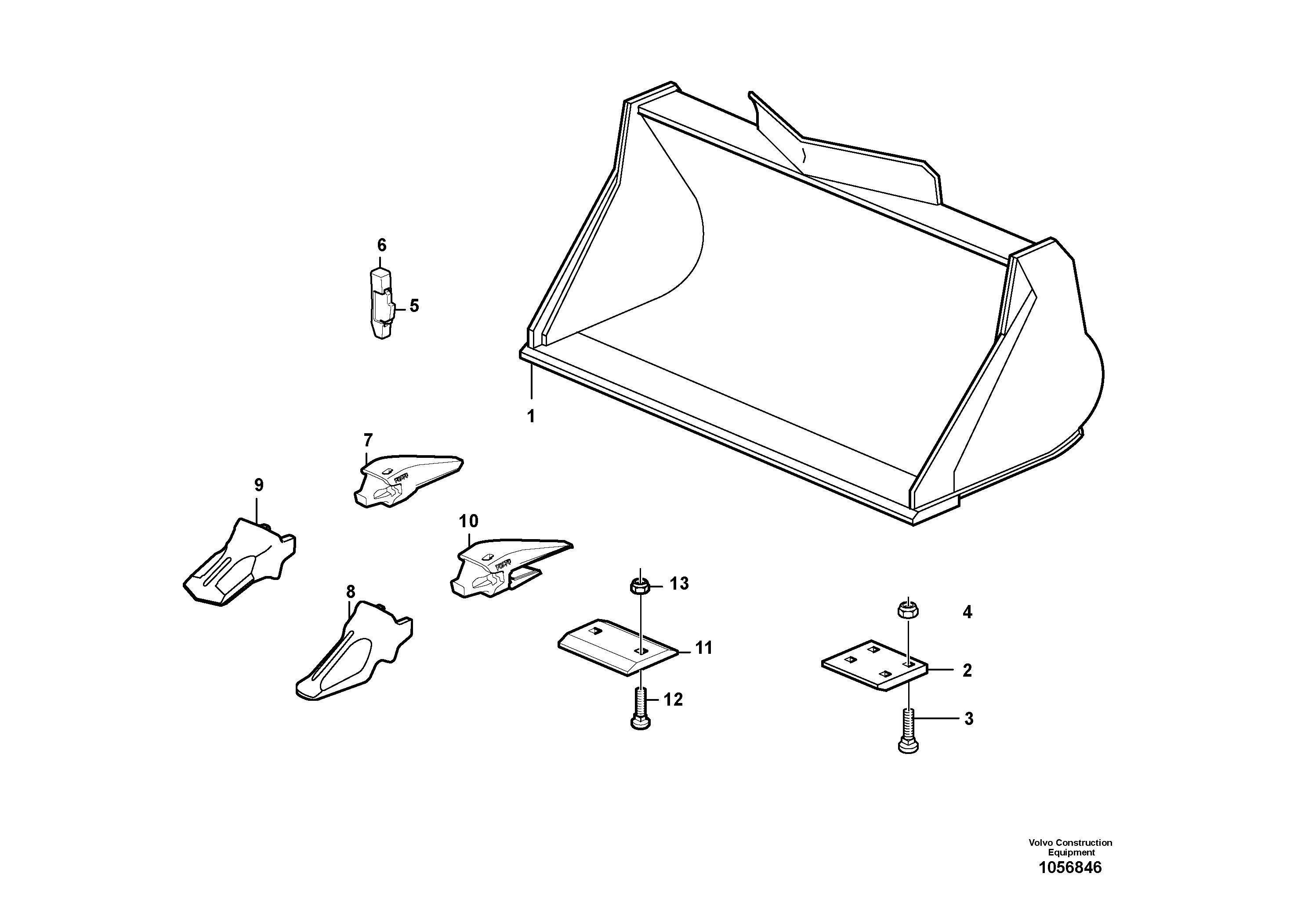 Схема запчастей Volvo L60F - 85814 Bucket, straight lip, alt. edge savers or teeth ATTACHMENTS ATTACHMENTS WHEEL LOADERS GEN. F