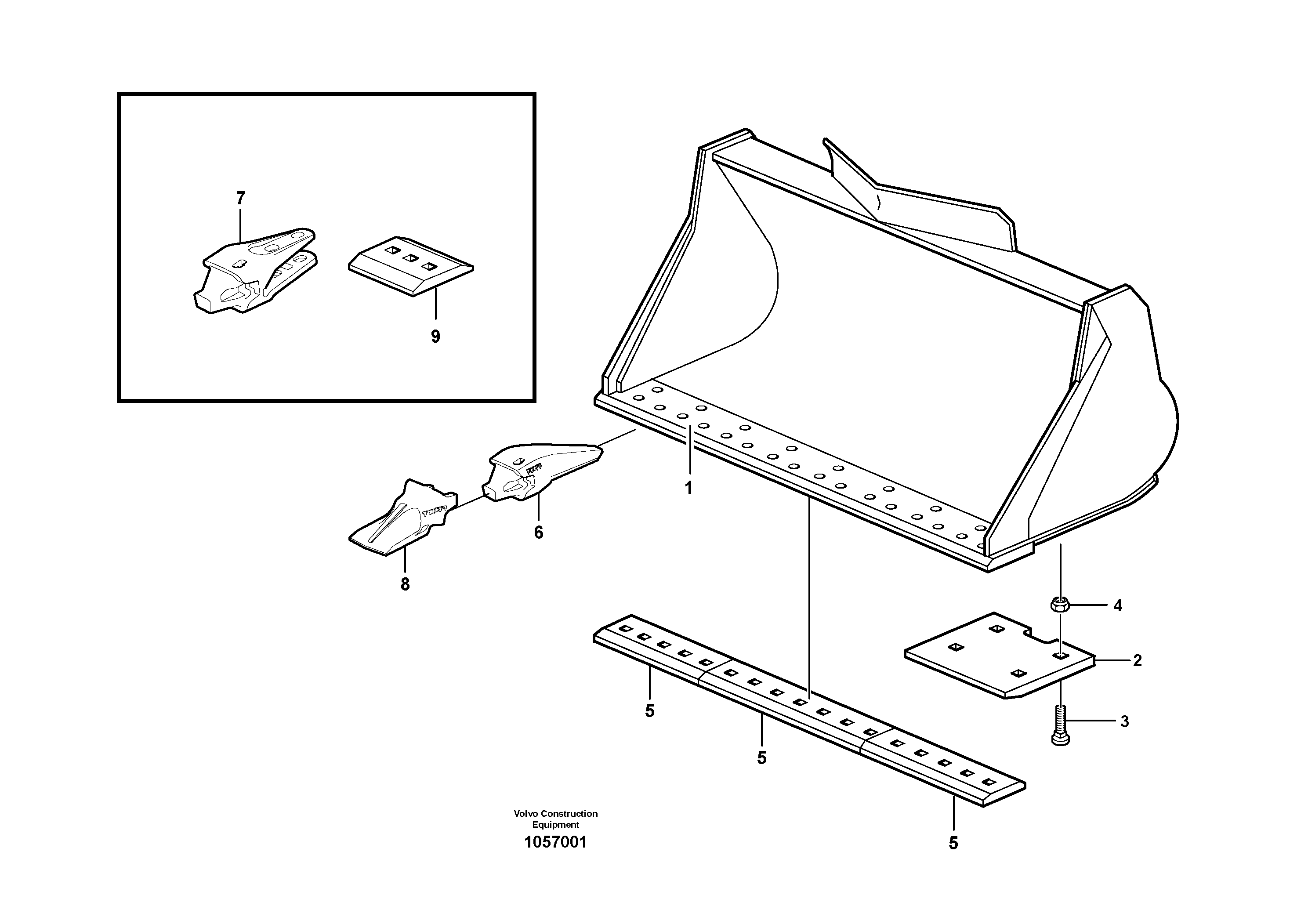 Схема запчастей Volvo L60F - 81315 Bucket, straight lip, alt. edge savers or teeth ATTACHMENTS ATTACHMENTS WHEEL LOADERS GEN. F