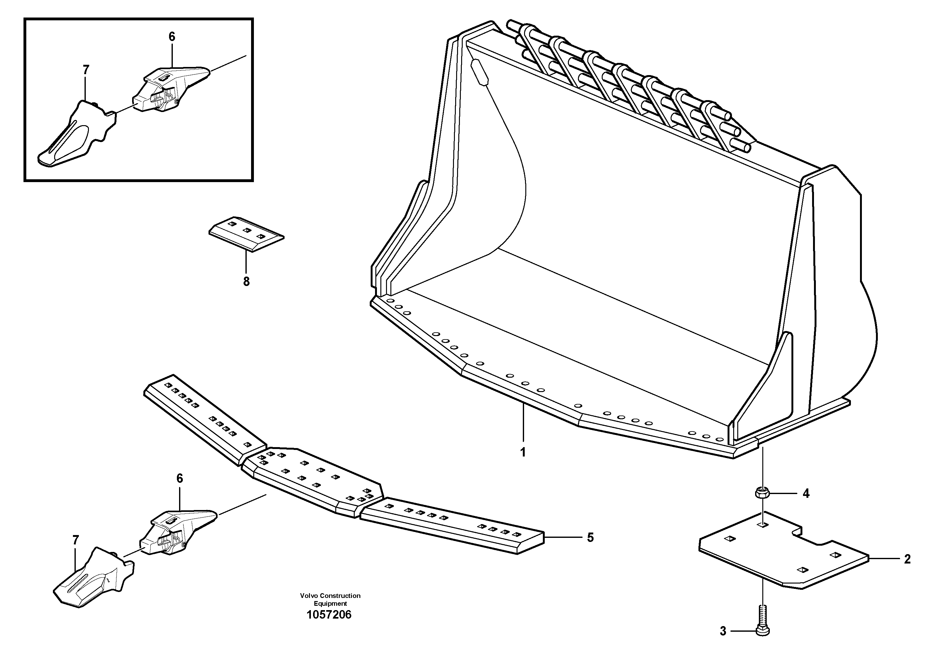 Схема запчастей Volvo L70F - 83505 Bucket,spade nose, alt. edge savers or teeth ATTACHMENTS ATTACHMENTS WHEEL LOADERS GEN. F