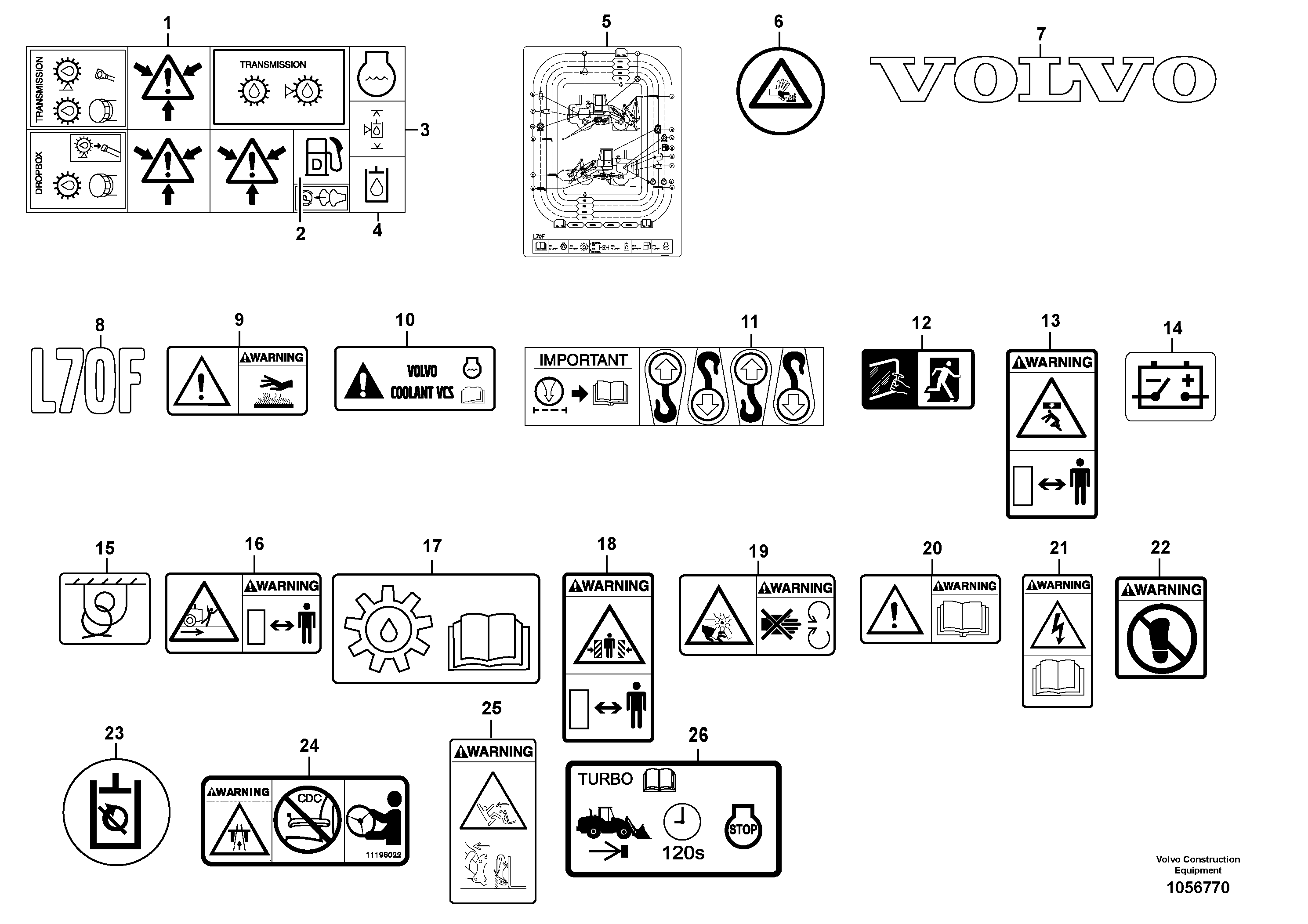Схема запчастей Volvo L70F - 70960 Illustrations of sign plates and decals L70F