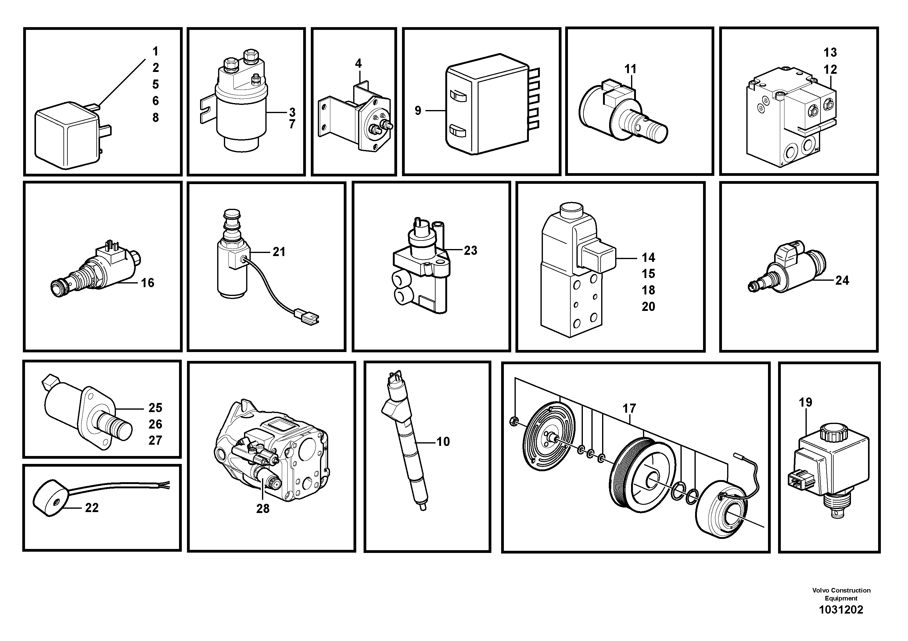 Схема запчастей Volvo L110F - 96839 Relays, sensors and solenoid valves, reference list L110F