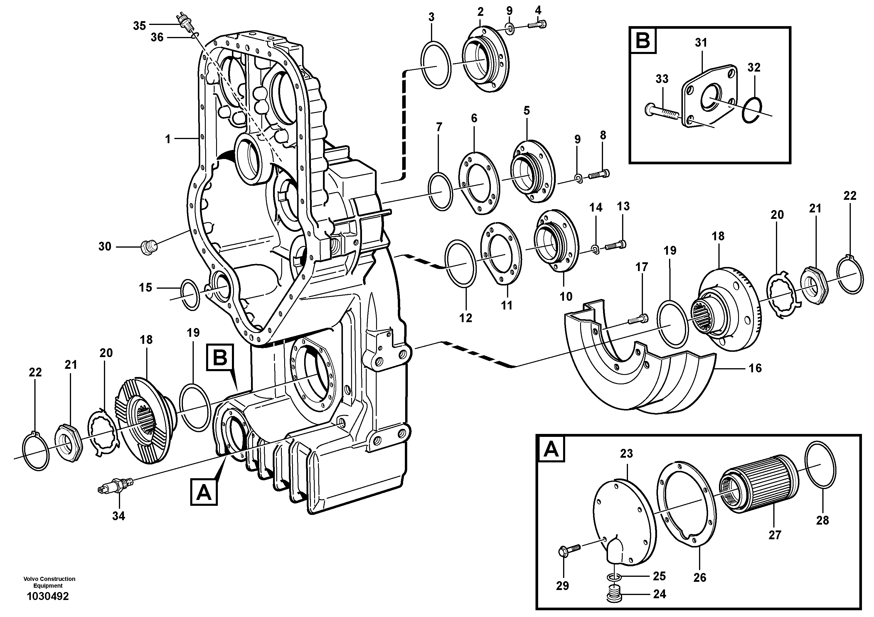 Схема запчастей Volvo L110F - 101031 Transfer case, housing and covers L110F