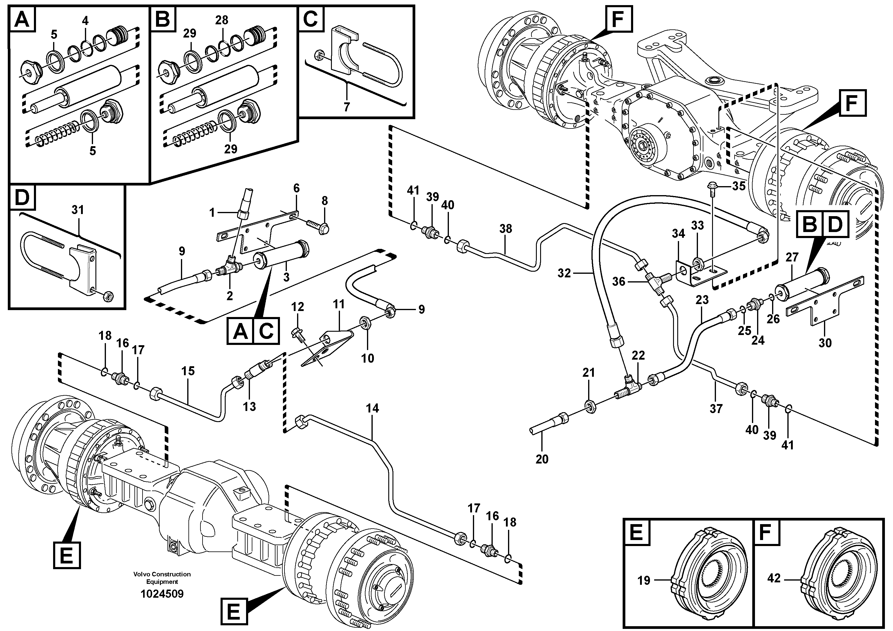 Схема запчастей Volvo L110F - 63464 Трубки тормозные переднего и заднего моста L110F