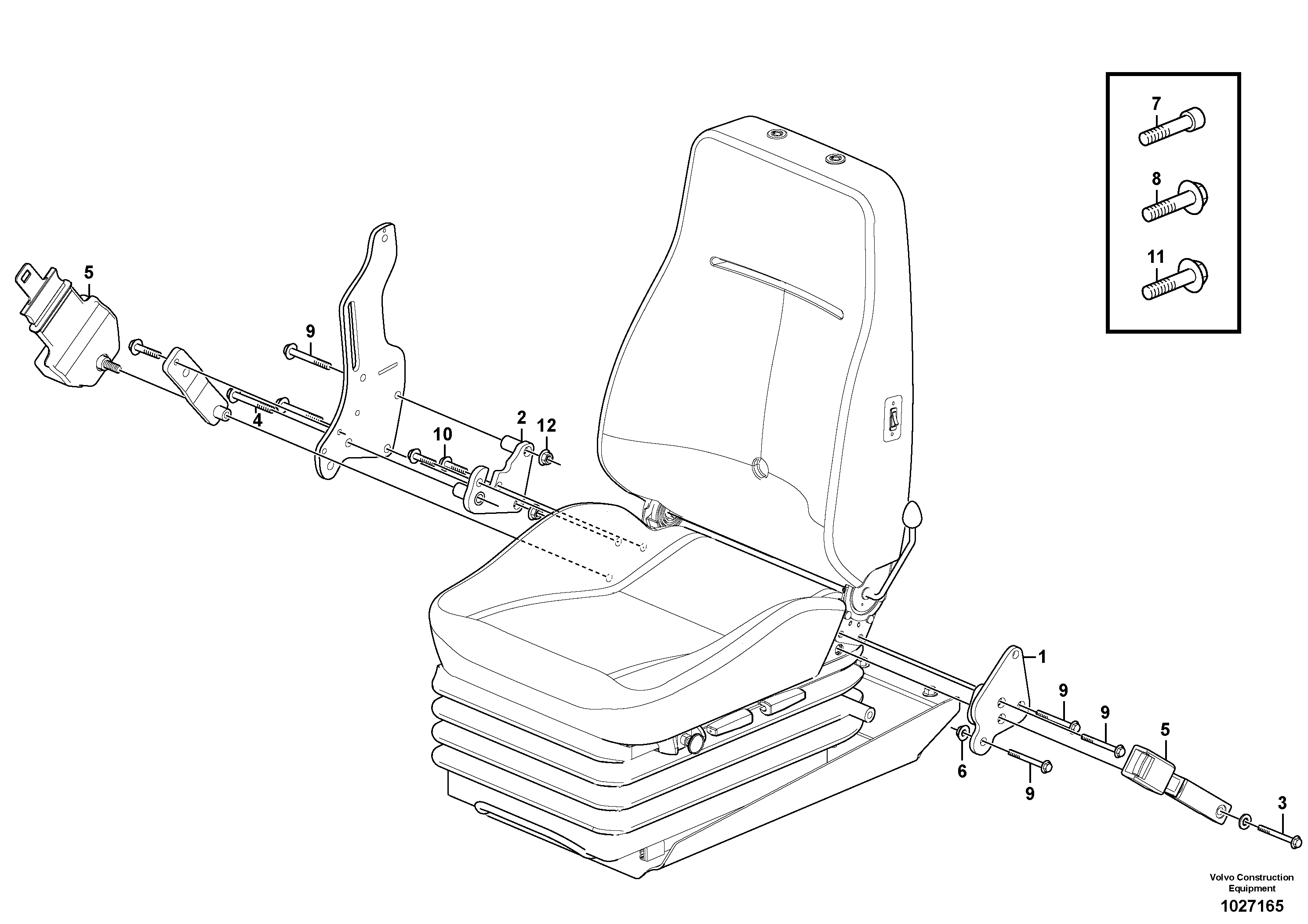 Схема запчастей Volvo L110F - 58123 Operator seat with fitting parts L110F