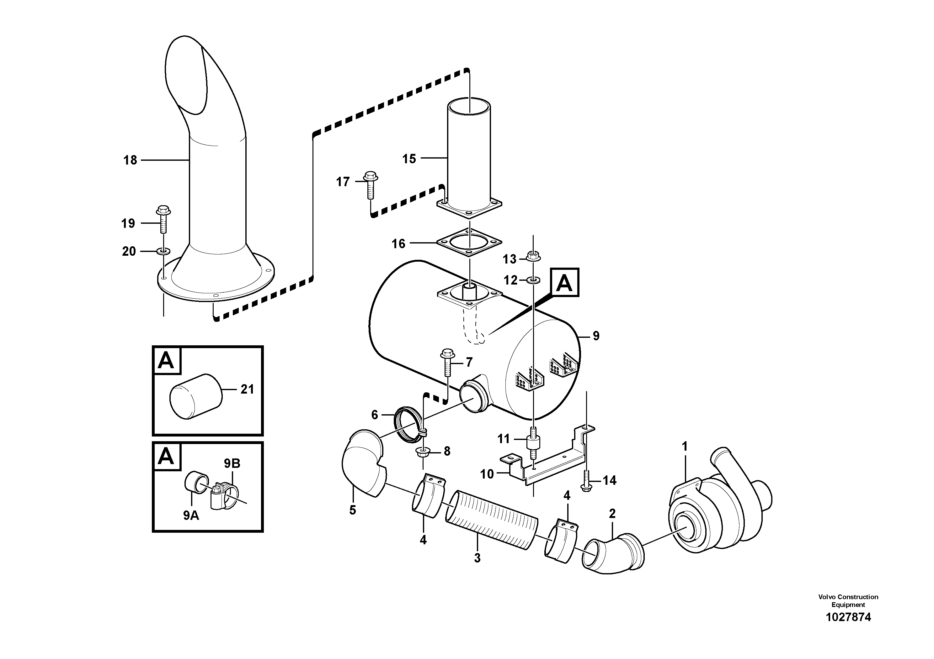 Схема запчастей Volvo L110F - 86071 Exhaust system, silencer L110F