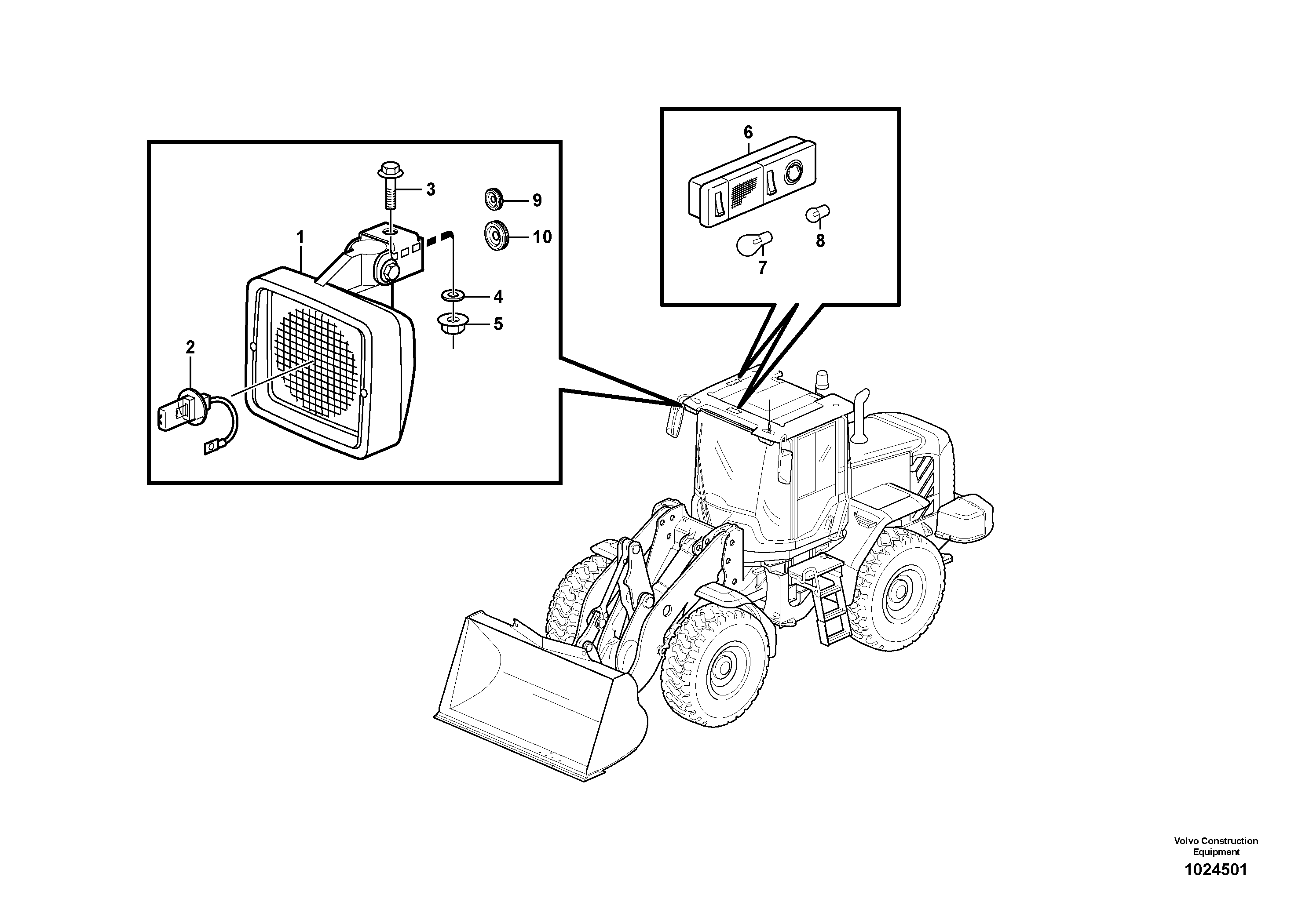 Схема запчастей Volvo L110F - 46429 Lighting, cab L110F