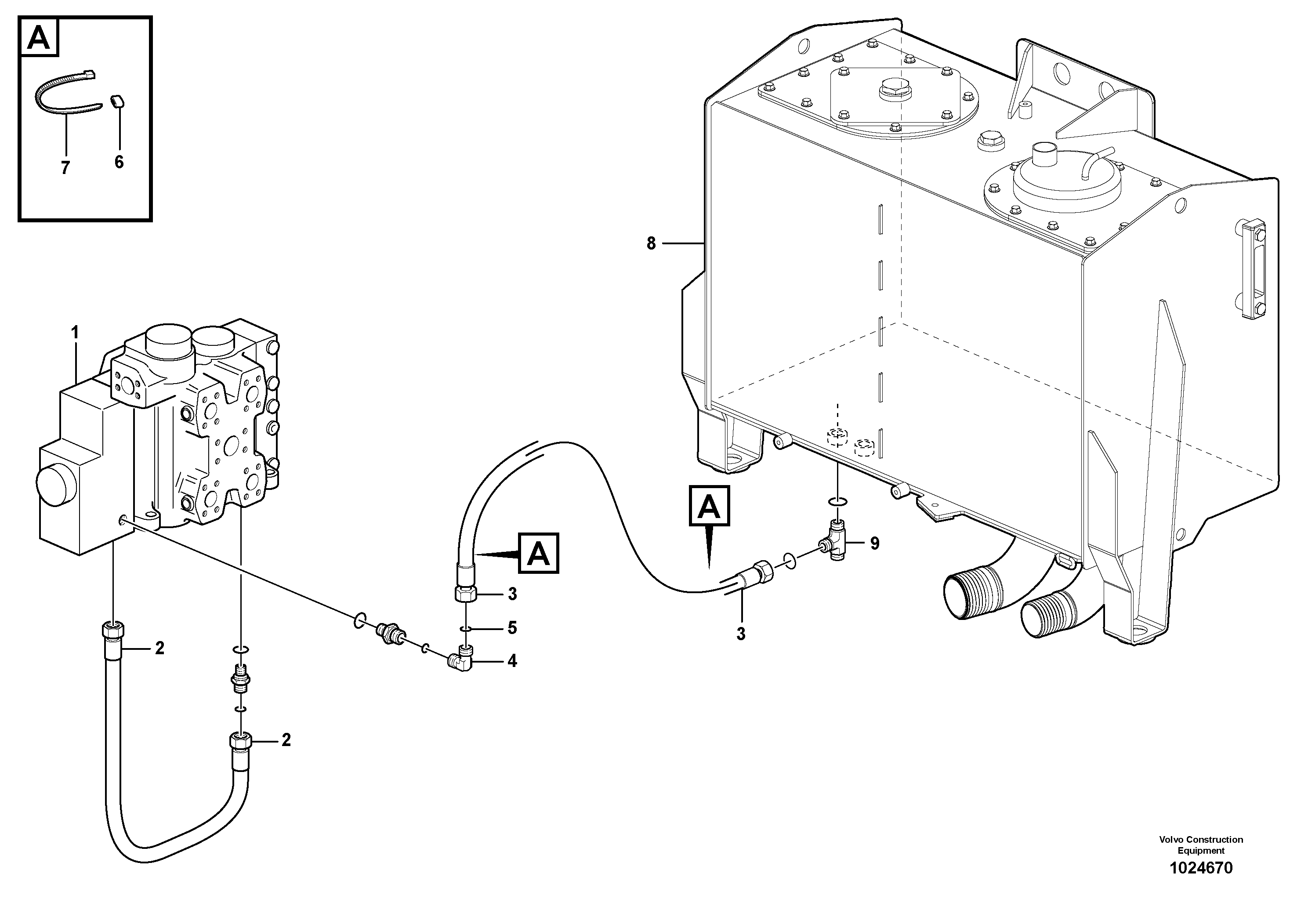 Схема запчастей Volvo L110F - 8620 Drainage line, control valve L110F