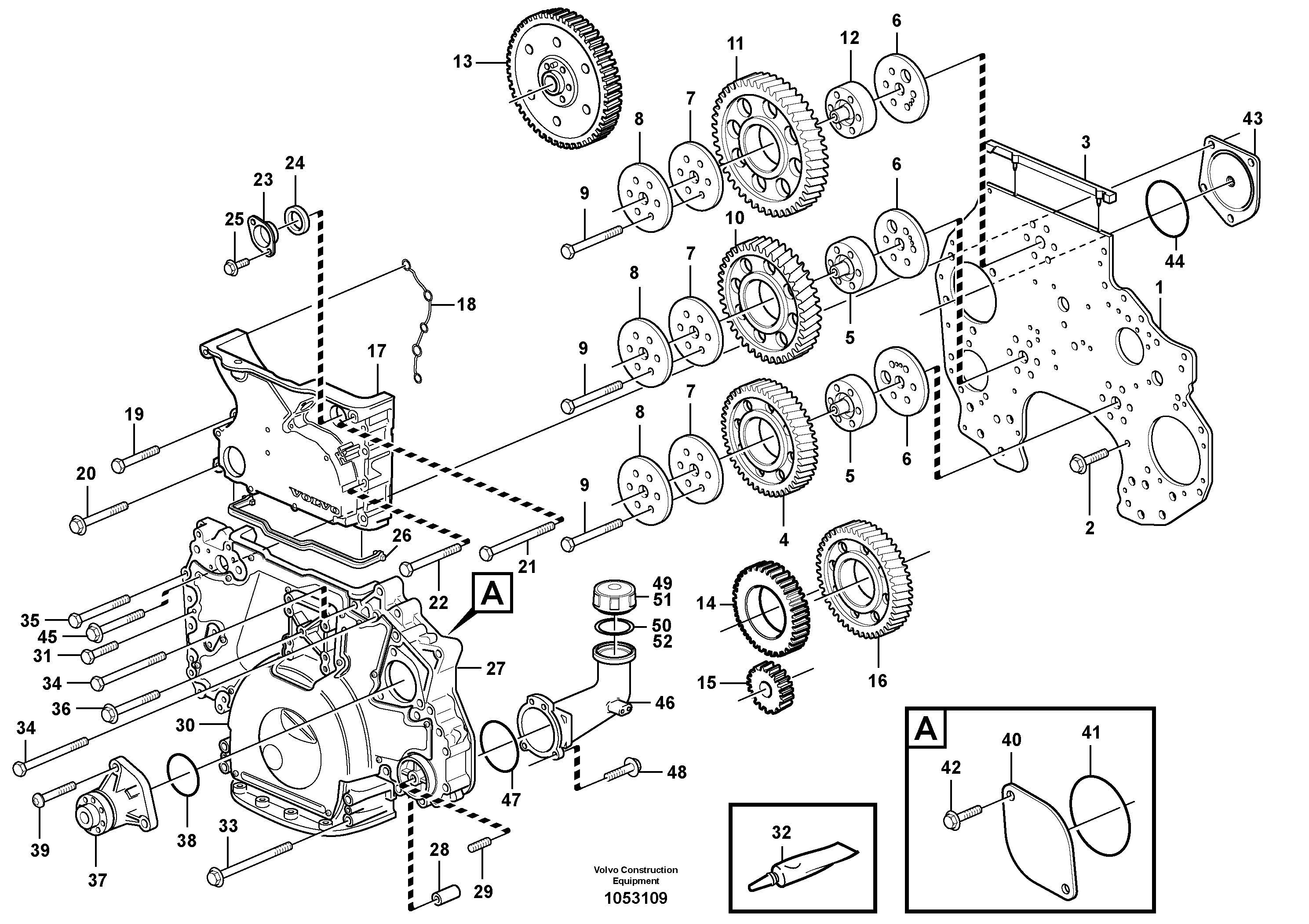 Схема запчастей Volvo L150F - 59567 Timing gear casing and gears L150F