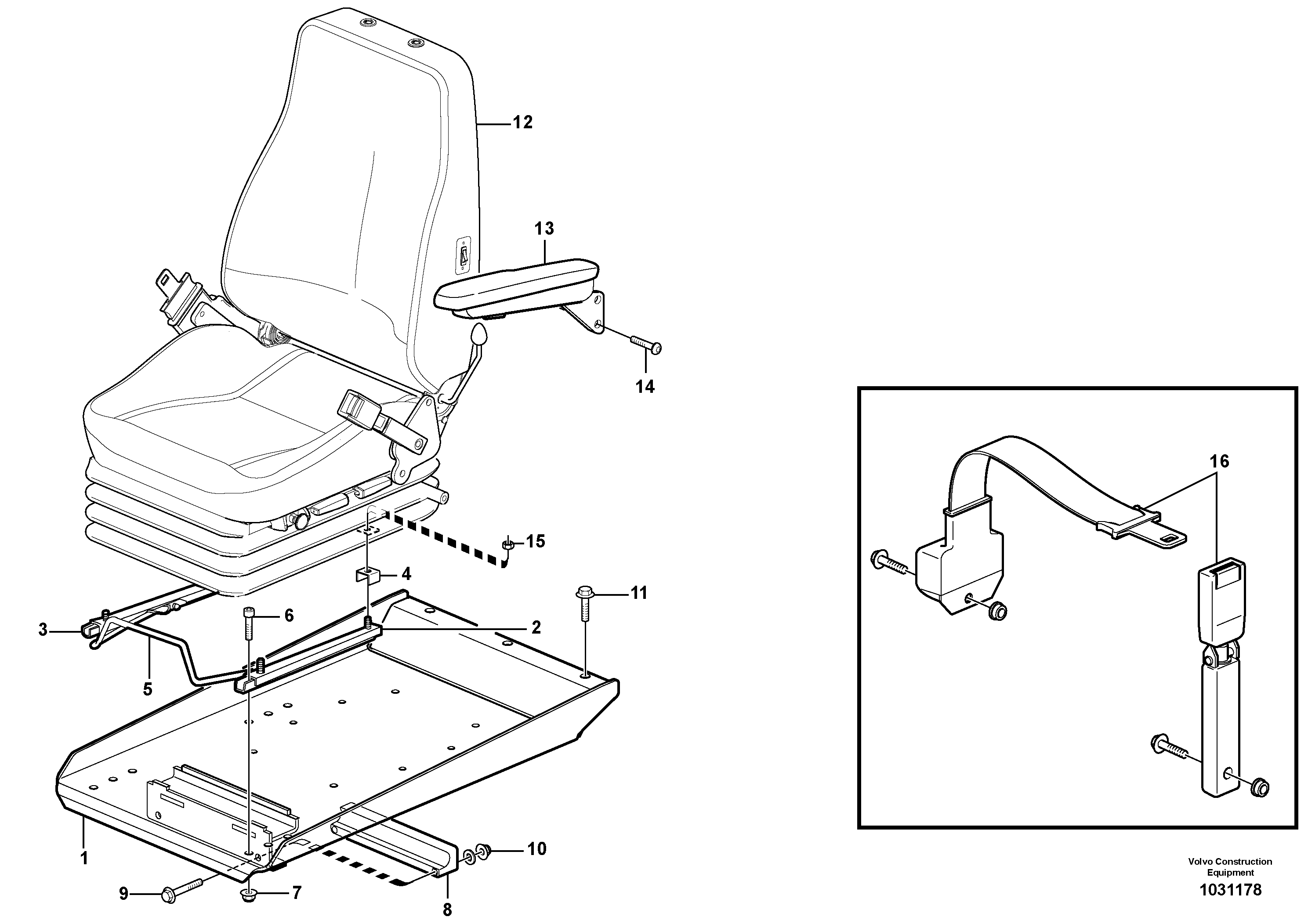 Схема запчастей Volvo L150F - 97288 Operator seat with fitting parts L150F