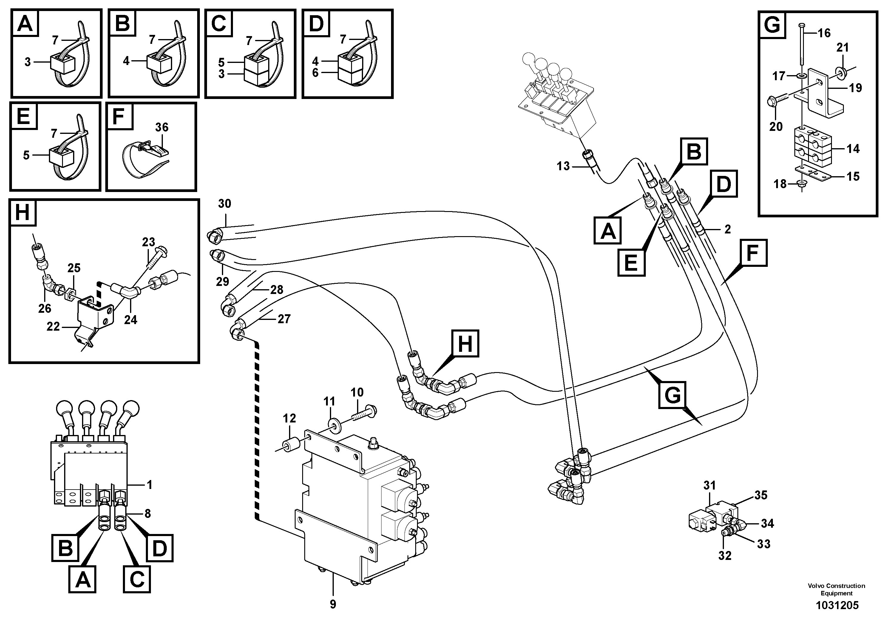 Схема запчастей Volvo L150F - 95657 Servo - hydraulic. 3rd and 4th function L150F