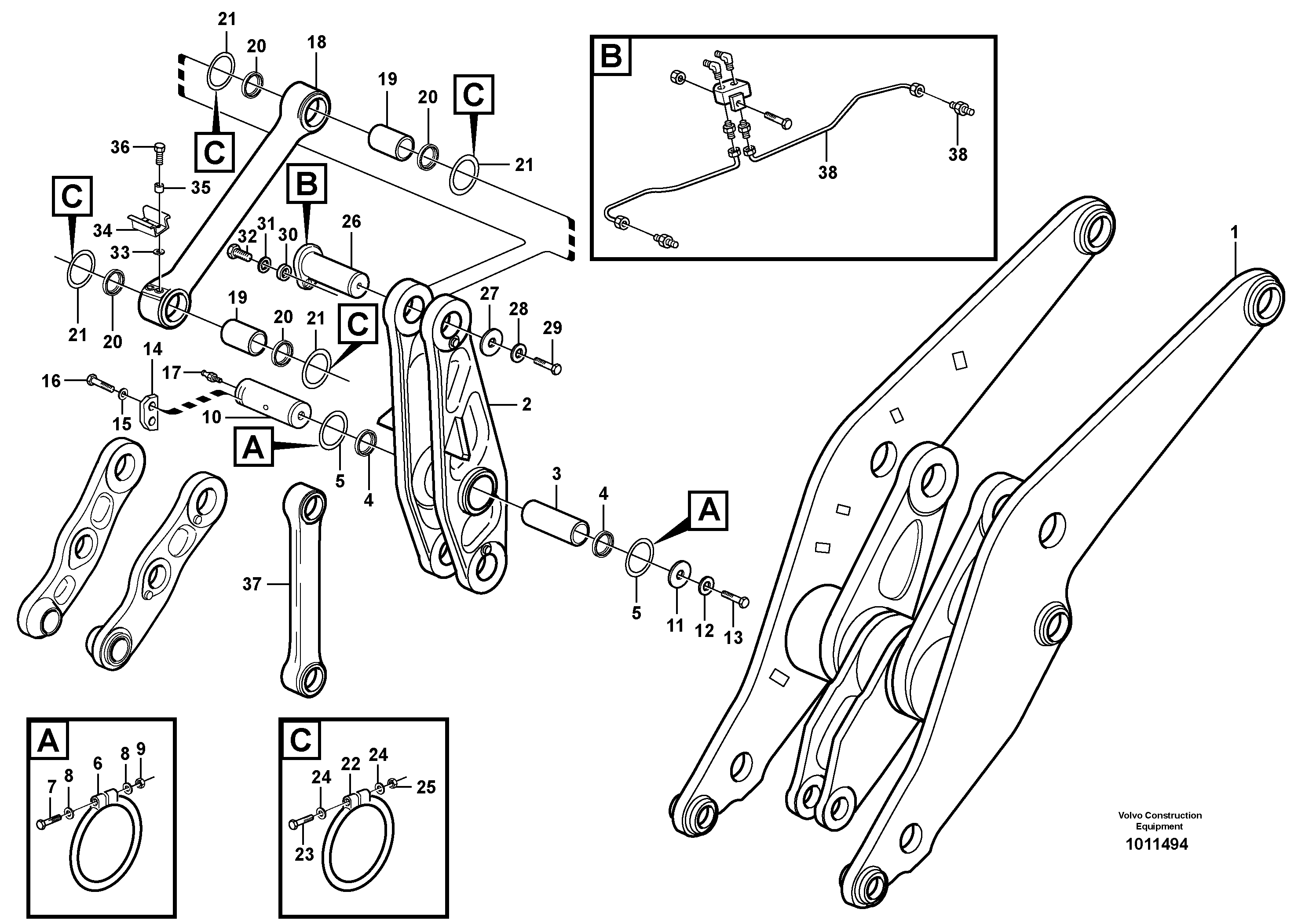 Схема запчастей Volvo L150F - 84599 Rear links with assembly parts L150F