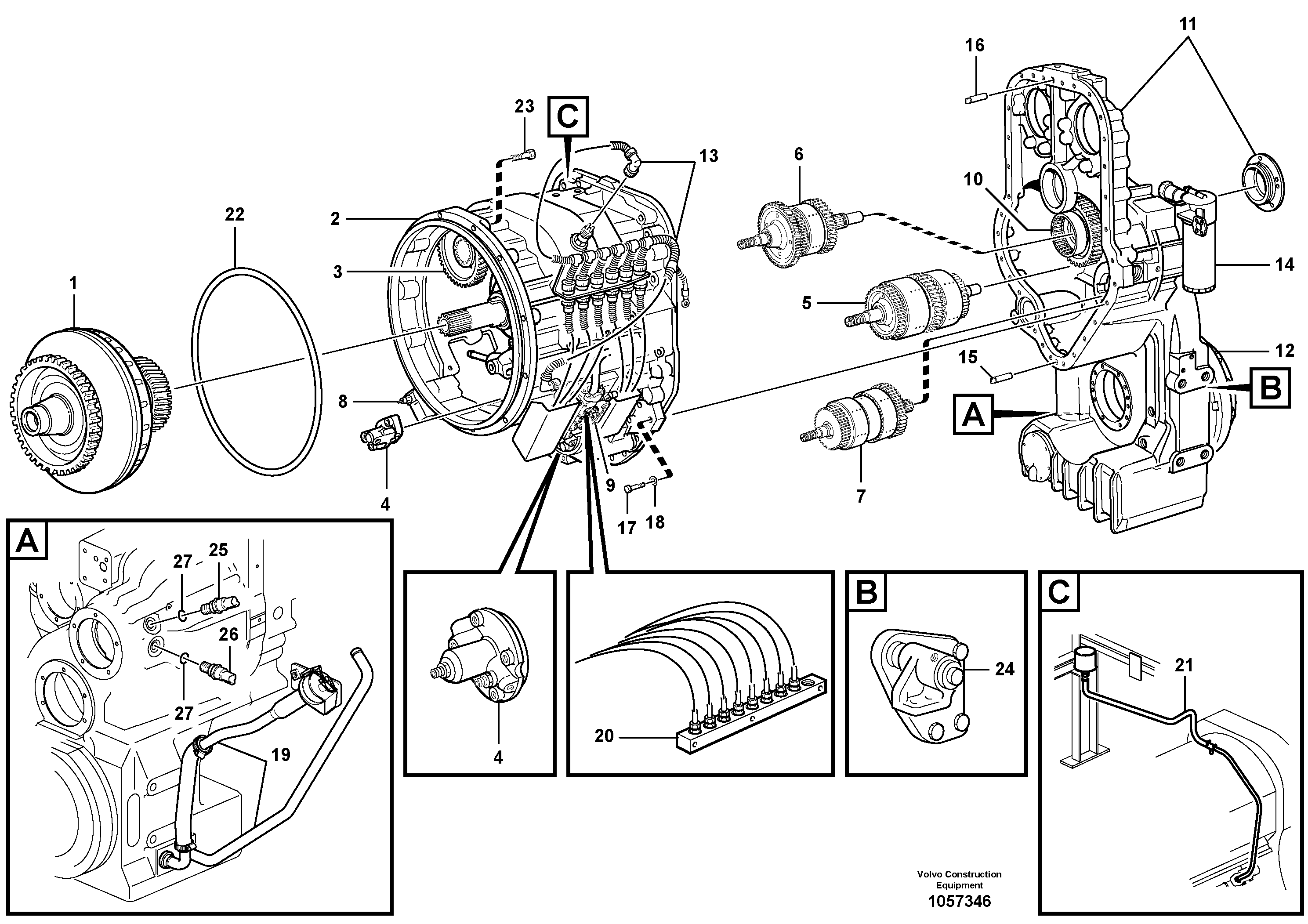 Схема запчастей Volvo L150F - 84467 Hydraulic transmission with fitting parts L150F