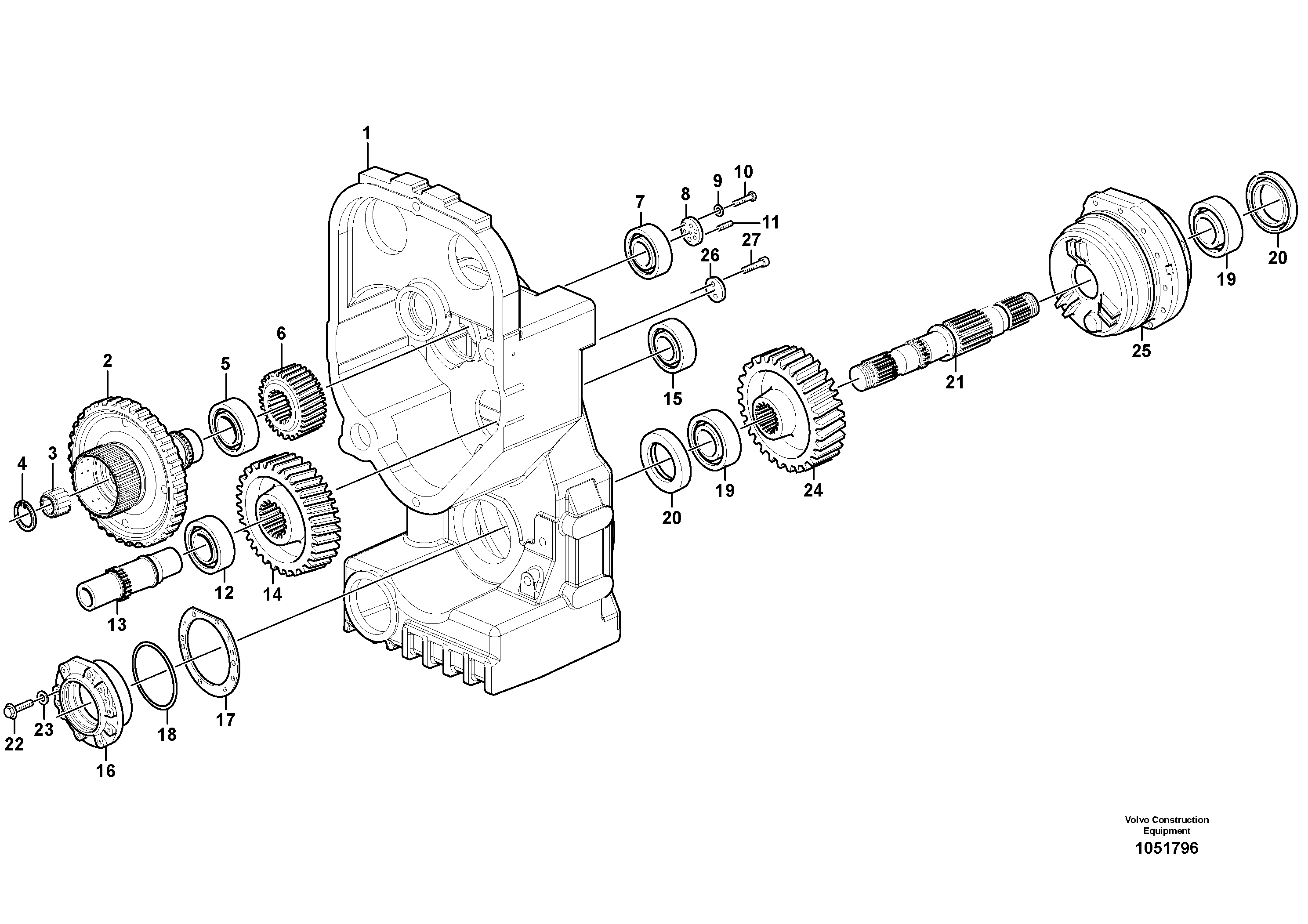 Схема запчастей Volvo L150F - 64437 Transfer case, gears and shafts L150F