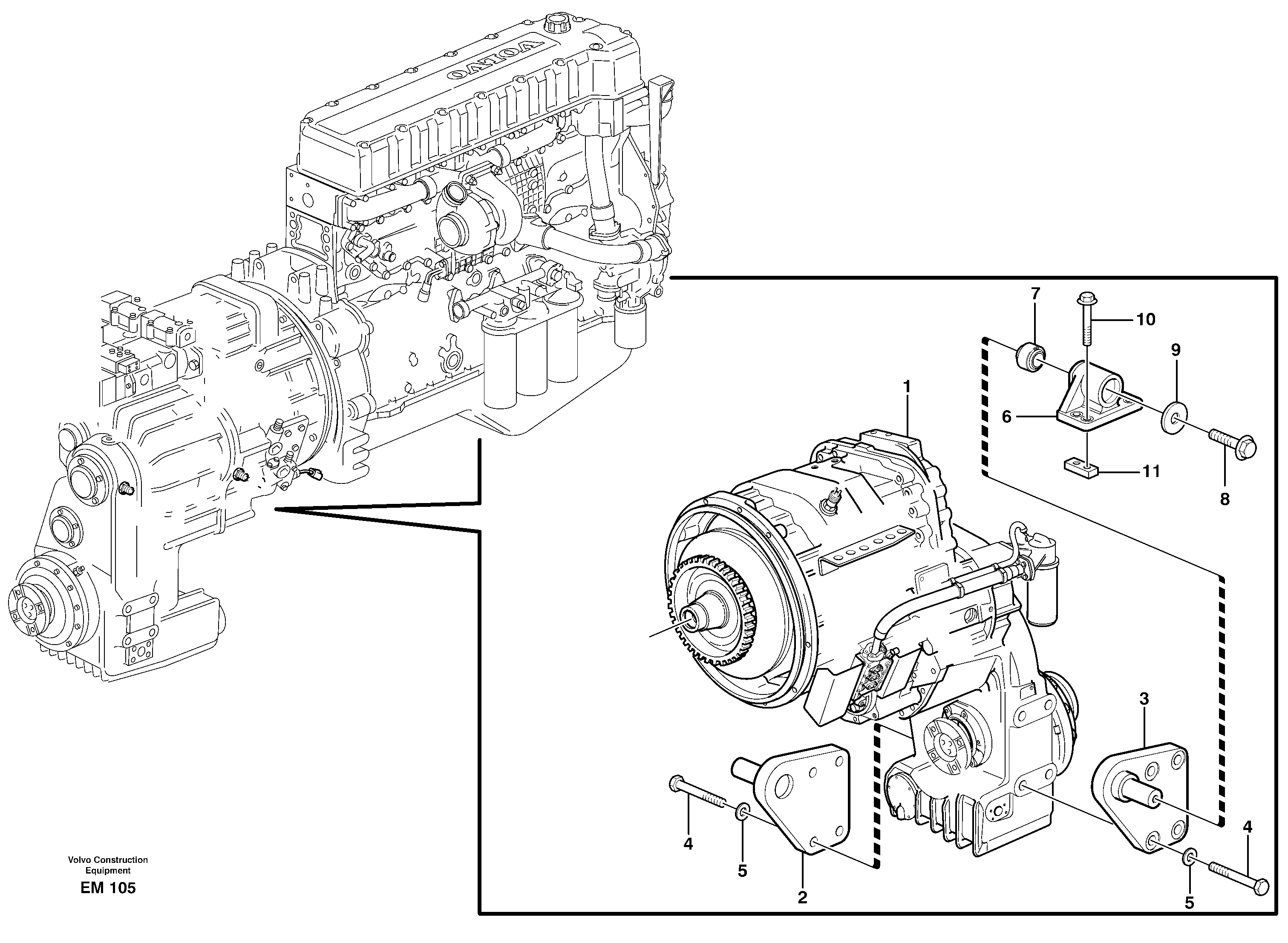 Схема запчастей Volvo L150F - 28669 Gear box housing with fitting parts L150F