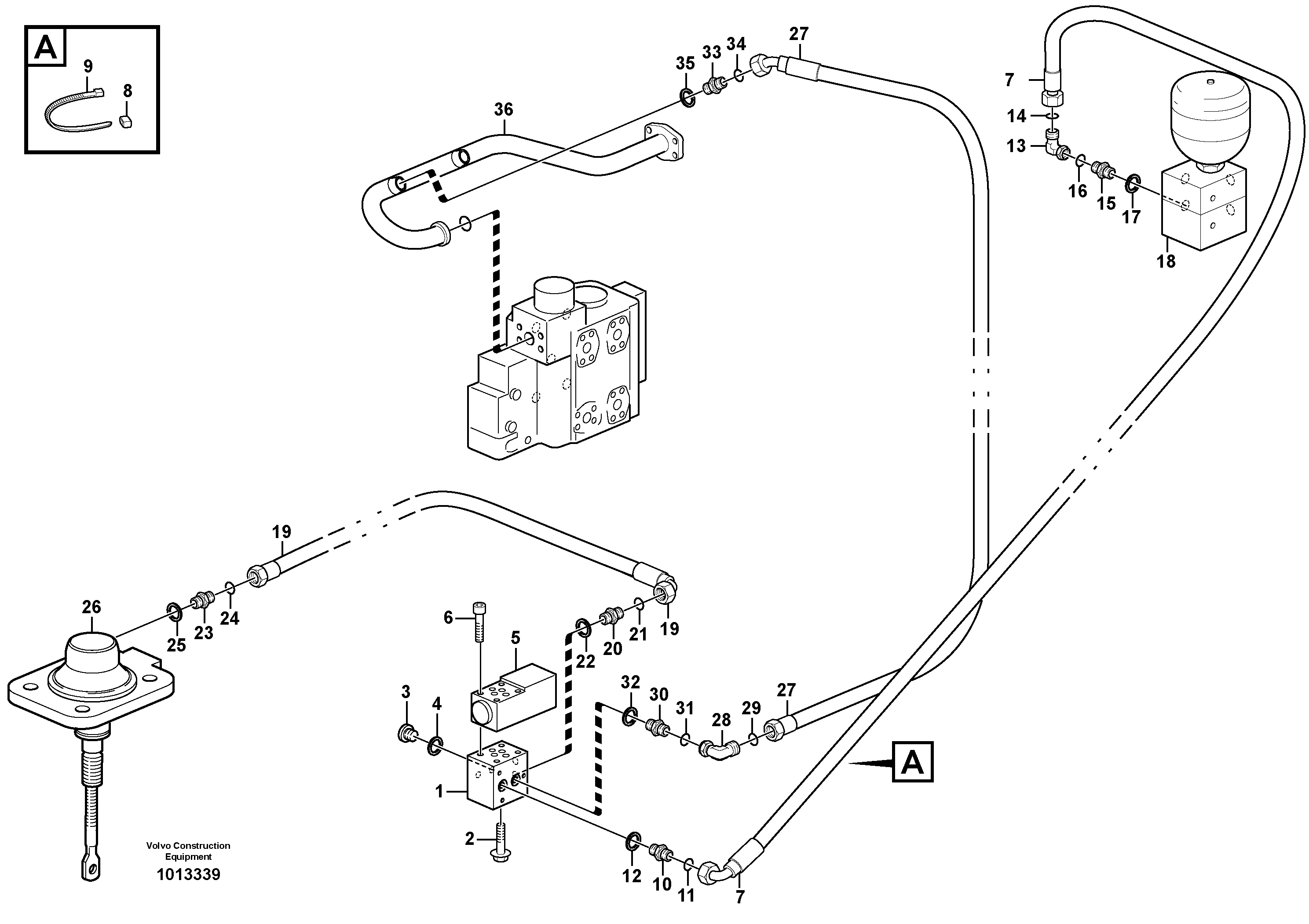 Схема запчастей Volvo L150F - 30128 Differential lock, hydraulic line L150F