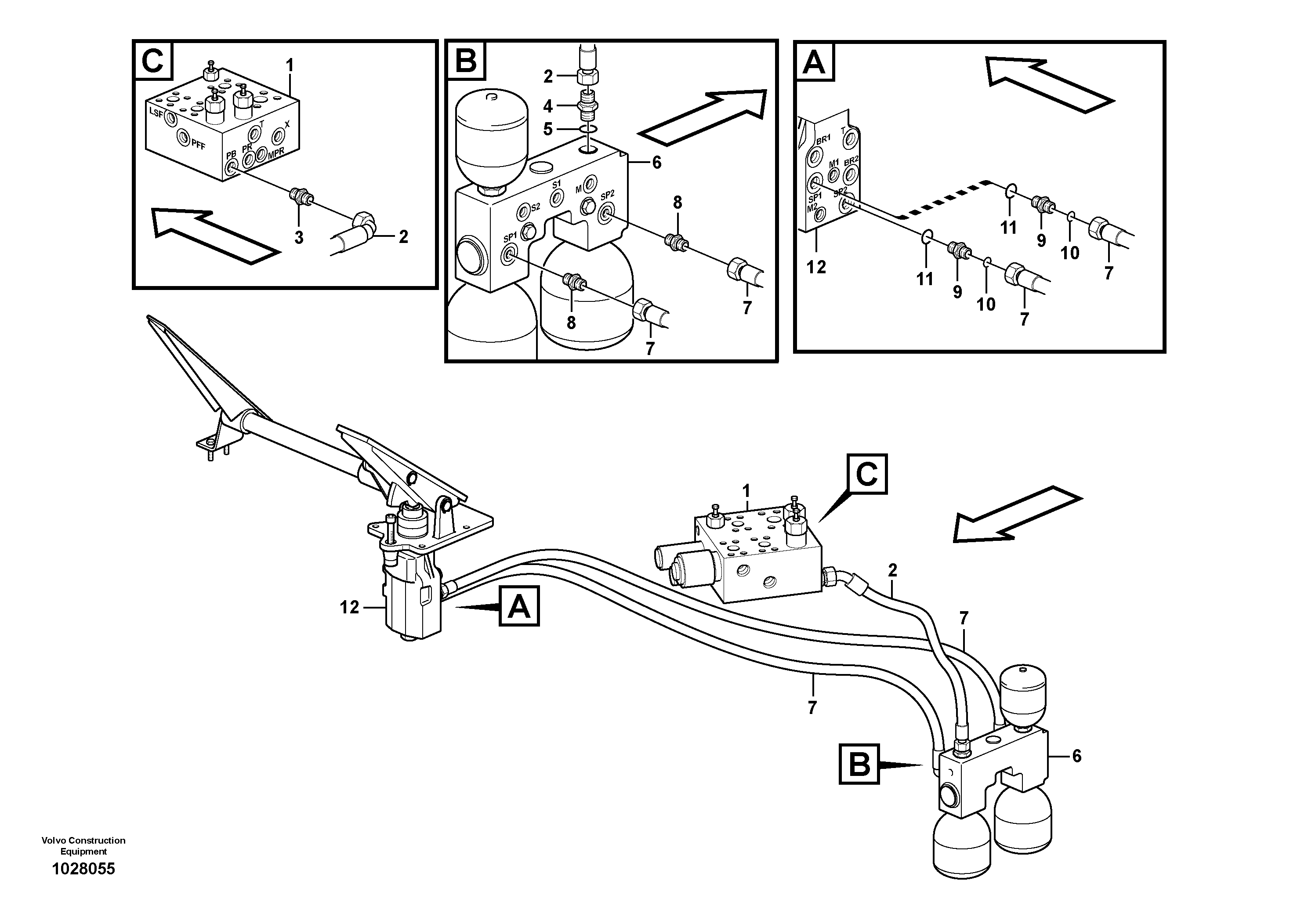 Схема запчастей Volvo L150F - 31120 Brake line, valve body - accumulators - accumulator - footbrake valve L150F