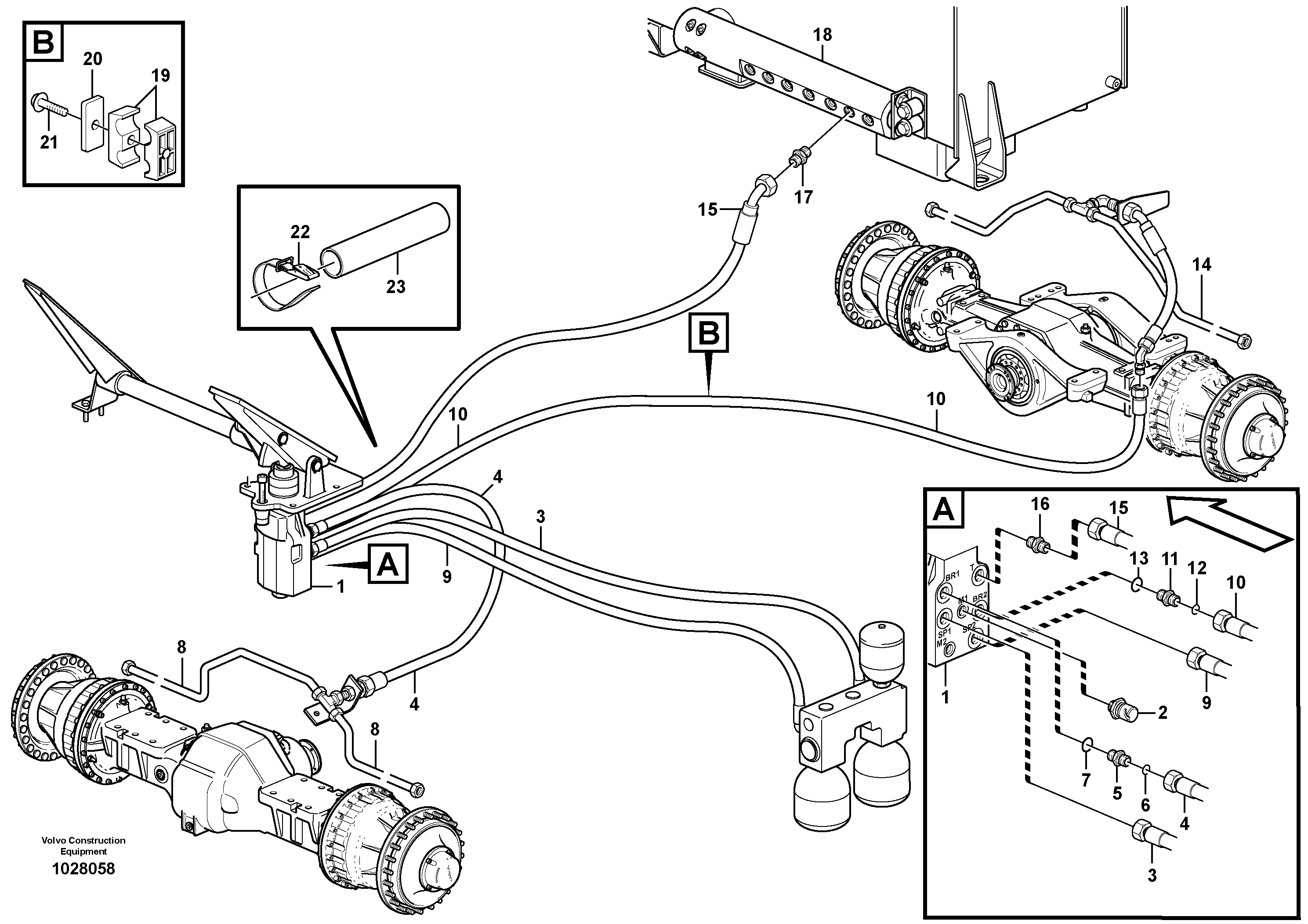 Схема запчастей Volvo L150F - 31122 Brake lines, footbrake valve - axles L150F