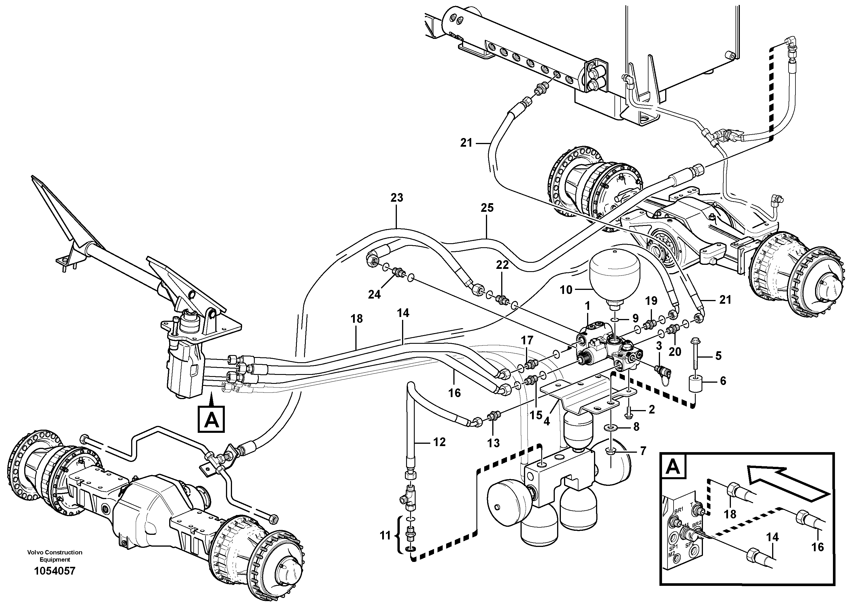 Схема запчастей Volvo L150F - 96430 Brake lines, footbrake valve - axles L150F