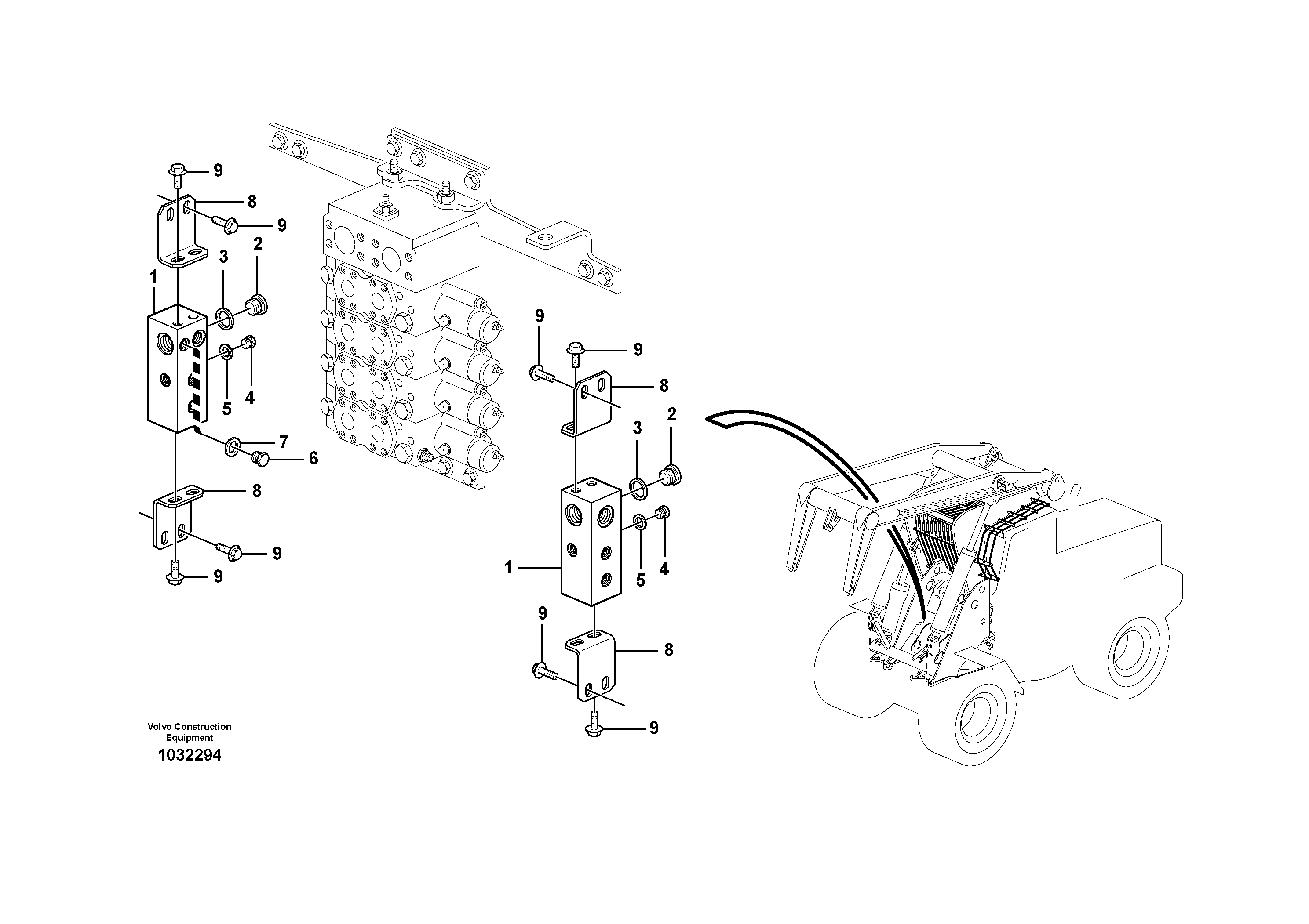 Схема запчастей Volvo L180F - 91077 Connecting block with fitting parts L180F HL HIGH-LIFT